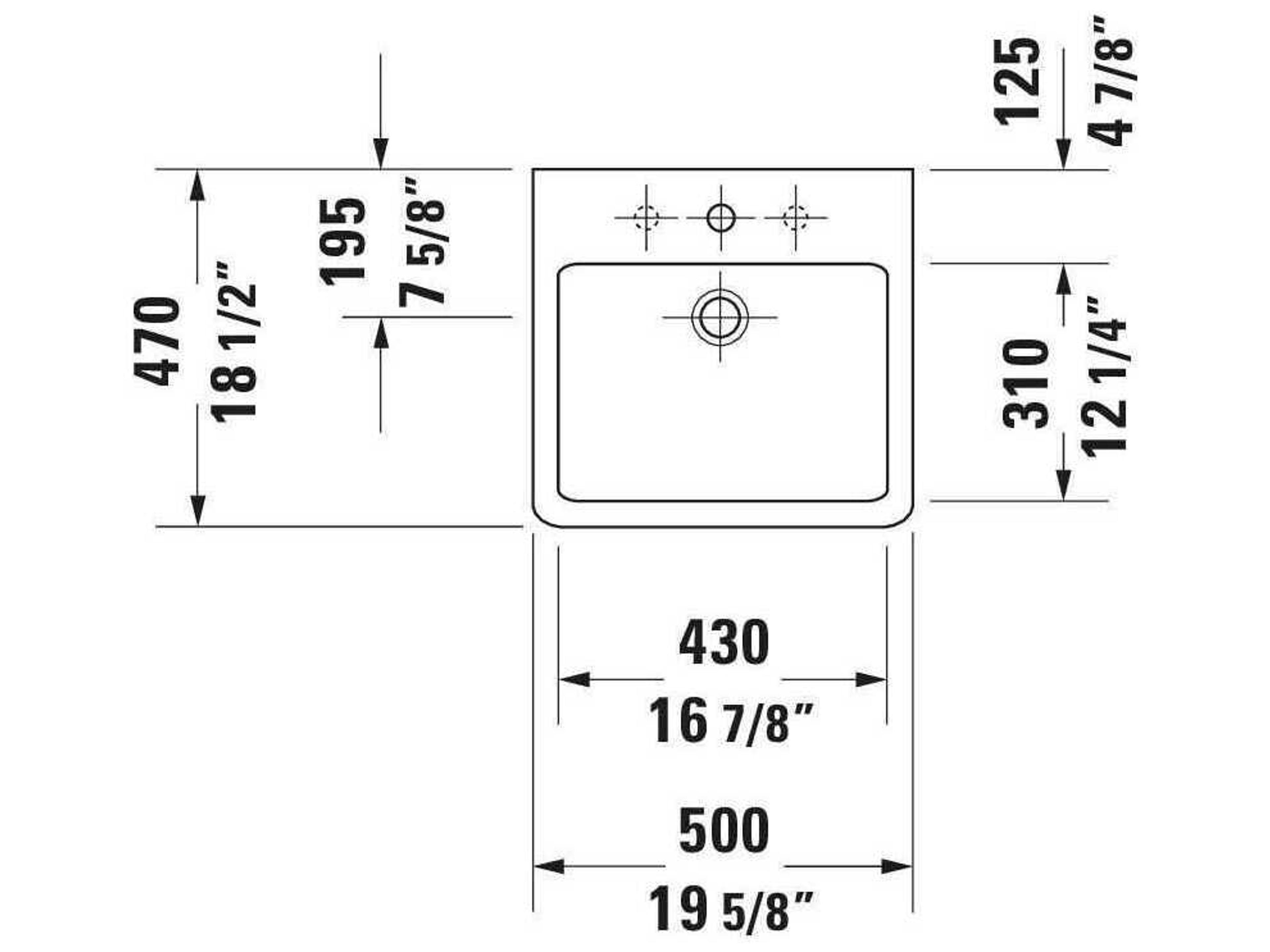 Duravit Vero 20'' Ceramic White High Gloss Sink with 3 Faucet Hole - Ground
