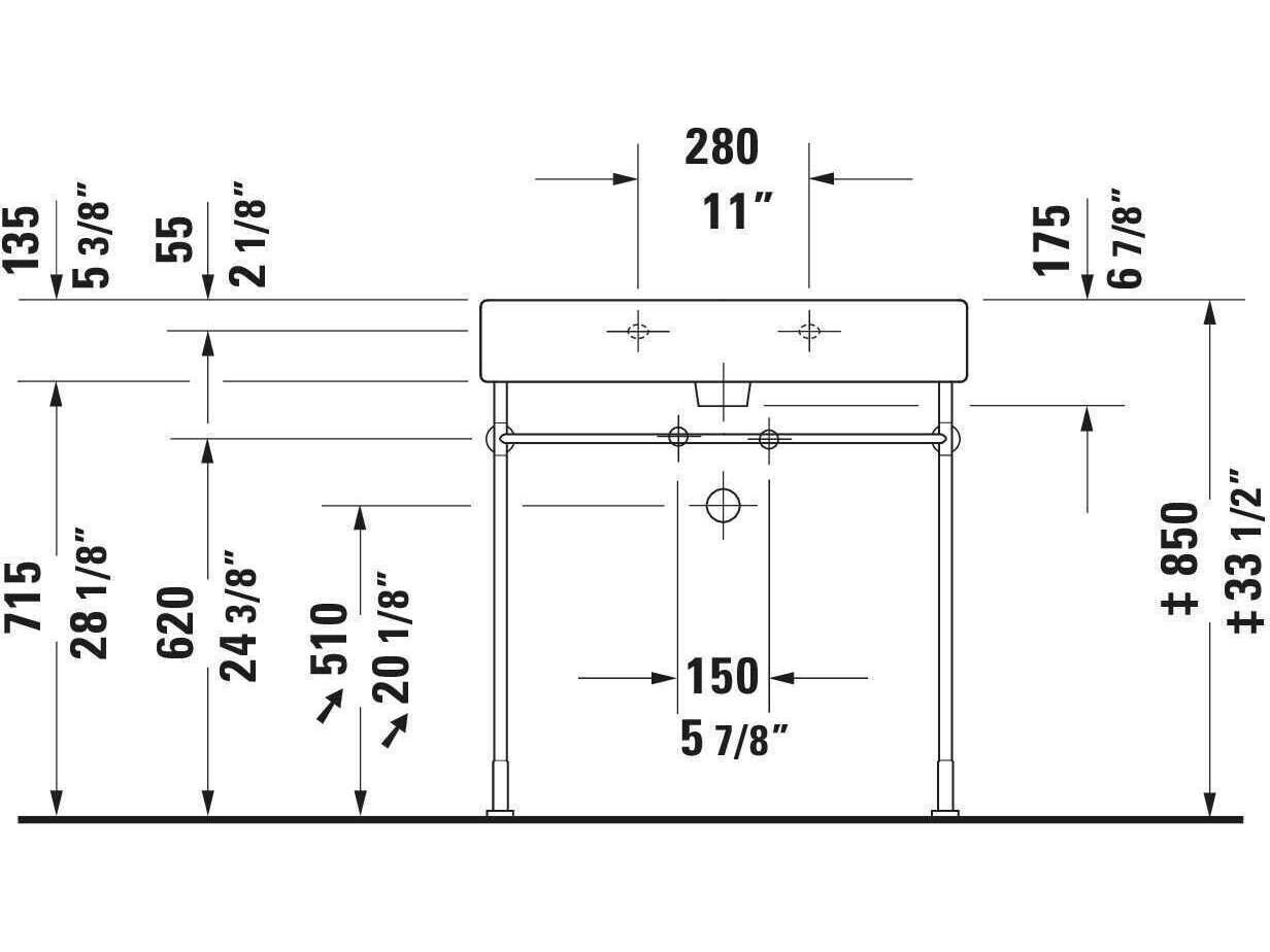 Duravit Vero 32'' Ceramic White High Gloss Sink with 3 Faucet Hole - Ground