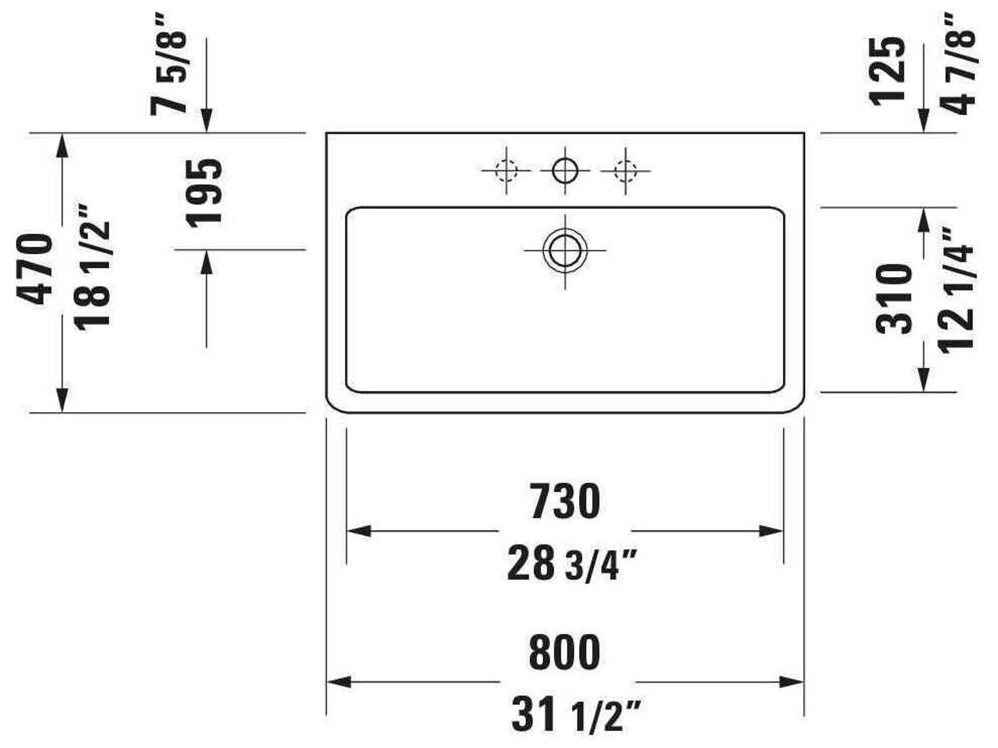 Duravit Vero 32'' Ceramic White High Gloss Sink with 3 Faucet Hole
