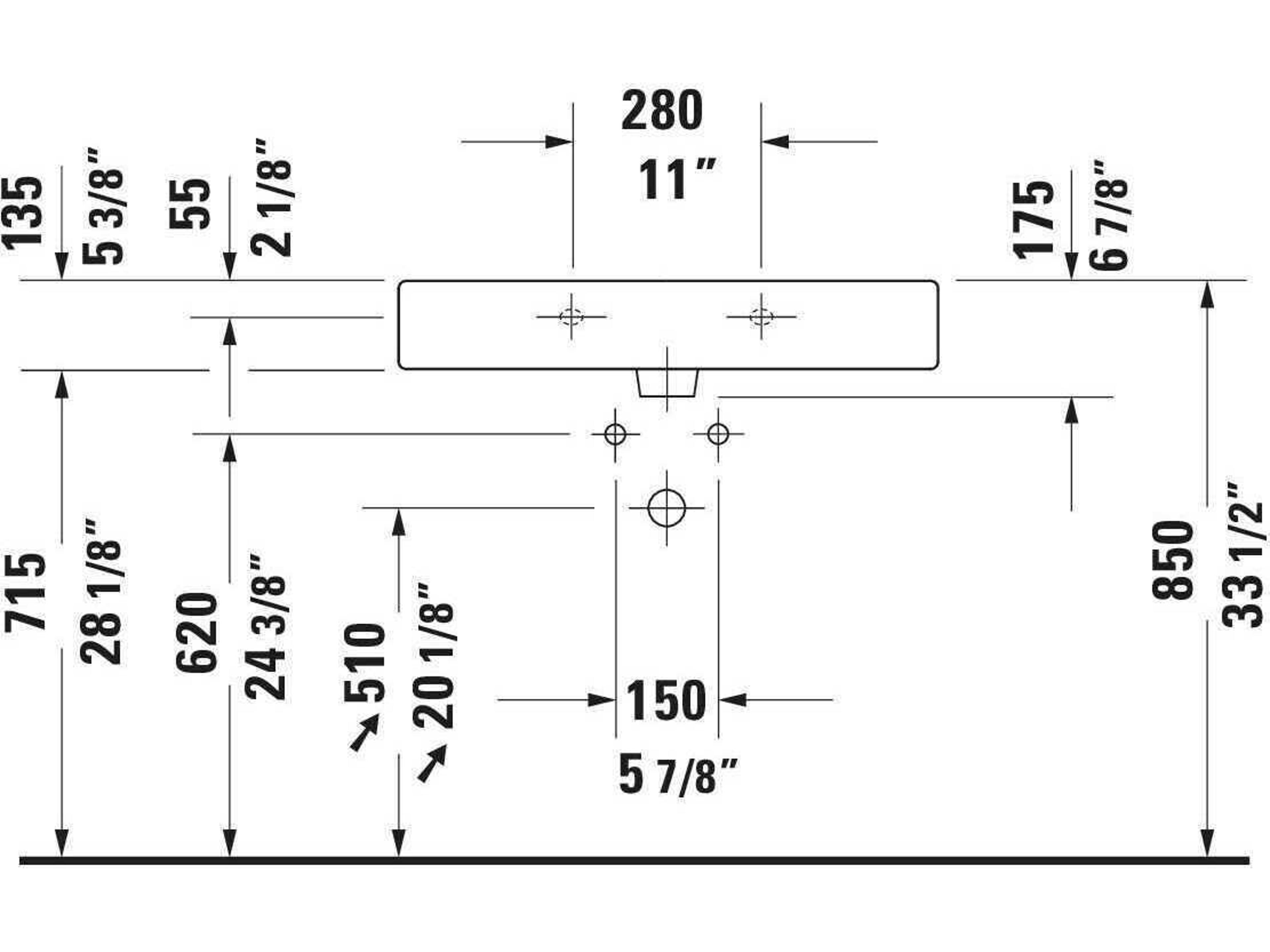 Duravit Vero 32'' Ceramic White High Gloss Sink with 3 Faucet Hole