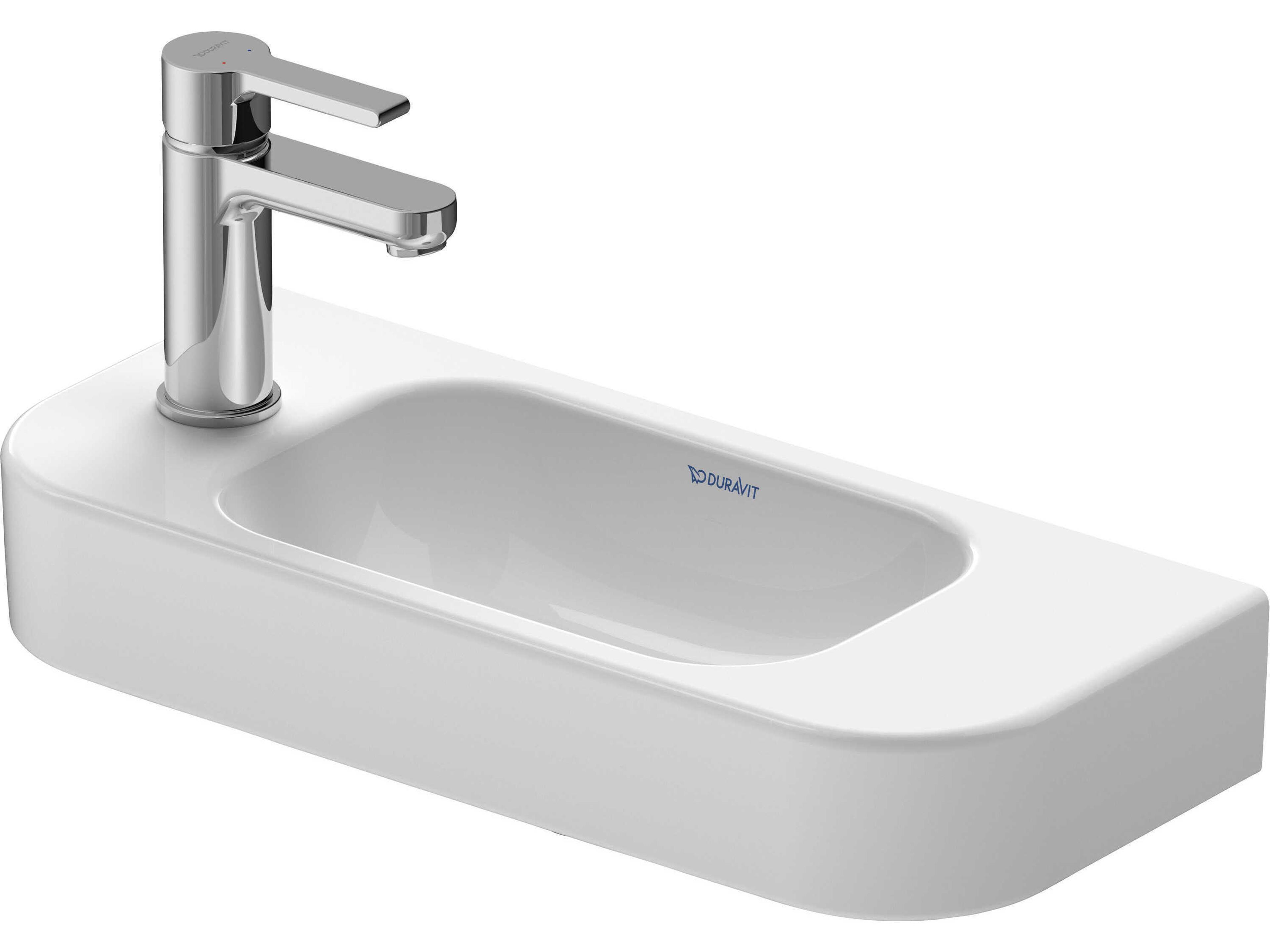 Happy D.2 20'' Ceramic White High Gloss Hand Sink with 1 Faucet Hole - Right Sided Faucet Hole