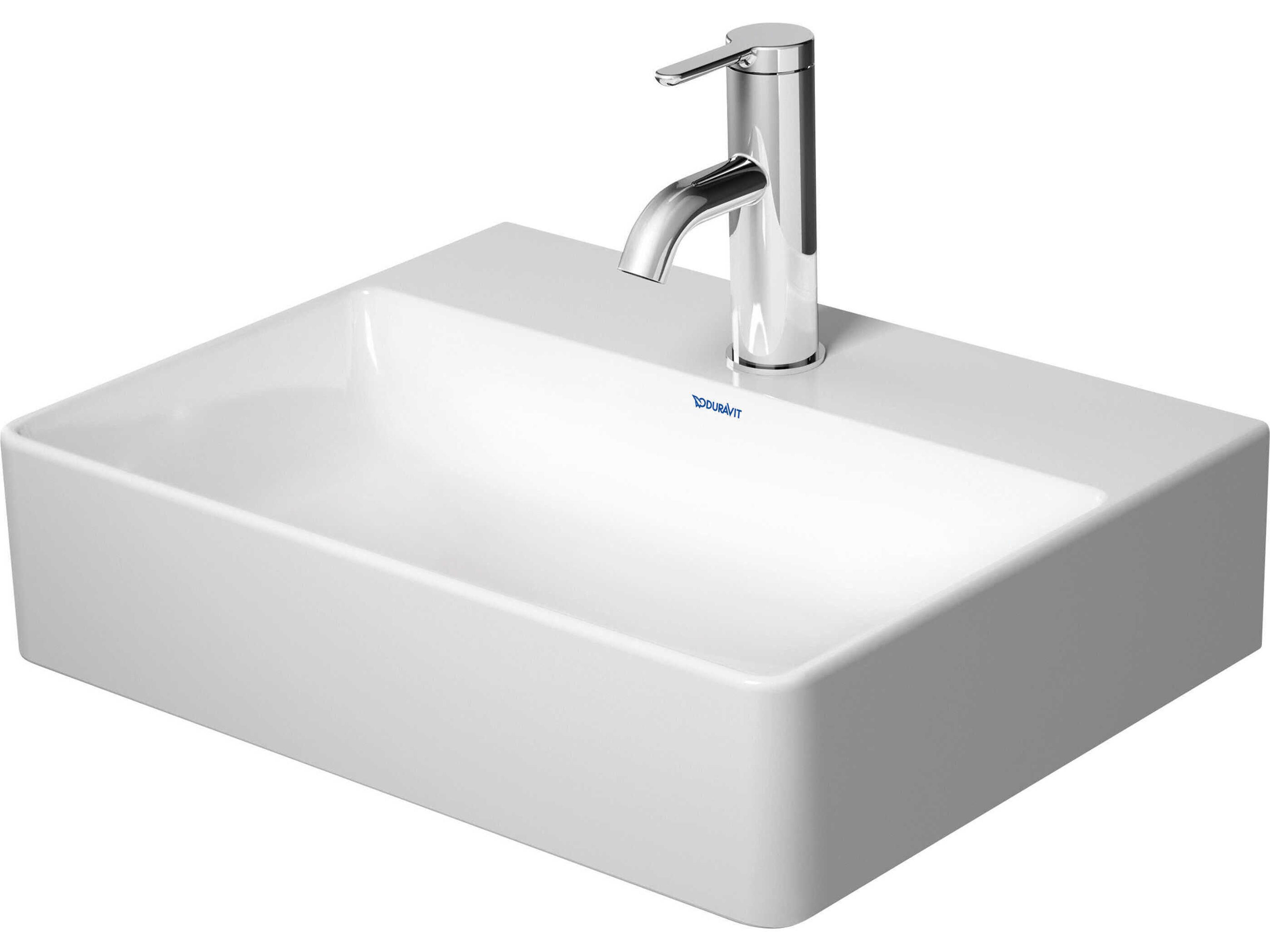 Durasquare 18'' White High Gloss Hand Sink with 1 Faucet Hole - Ground
