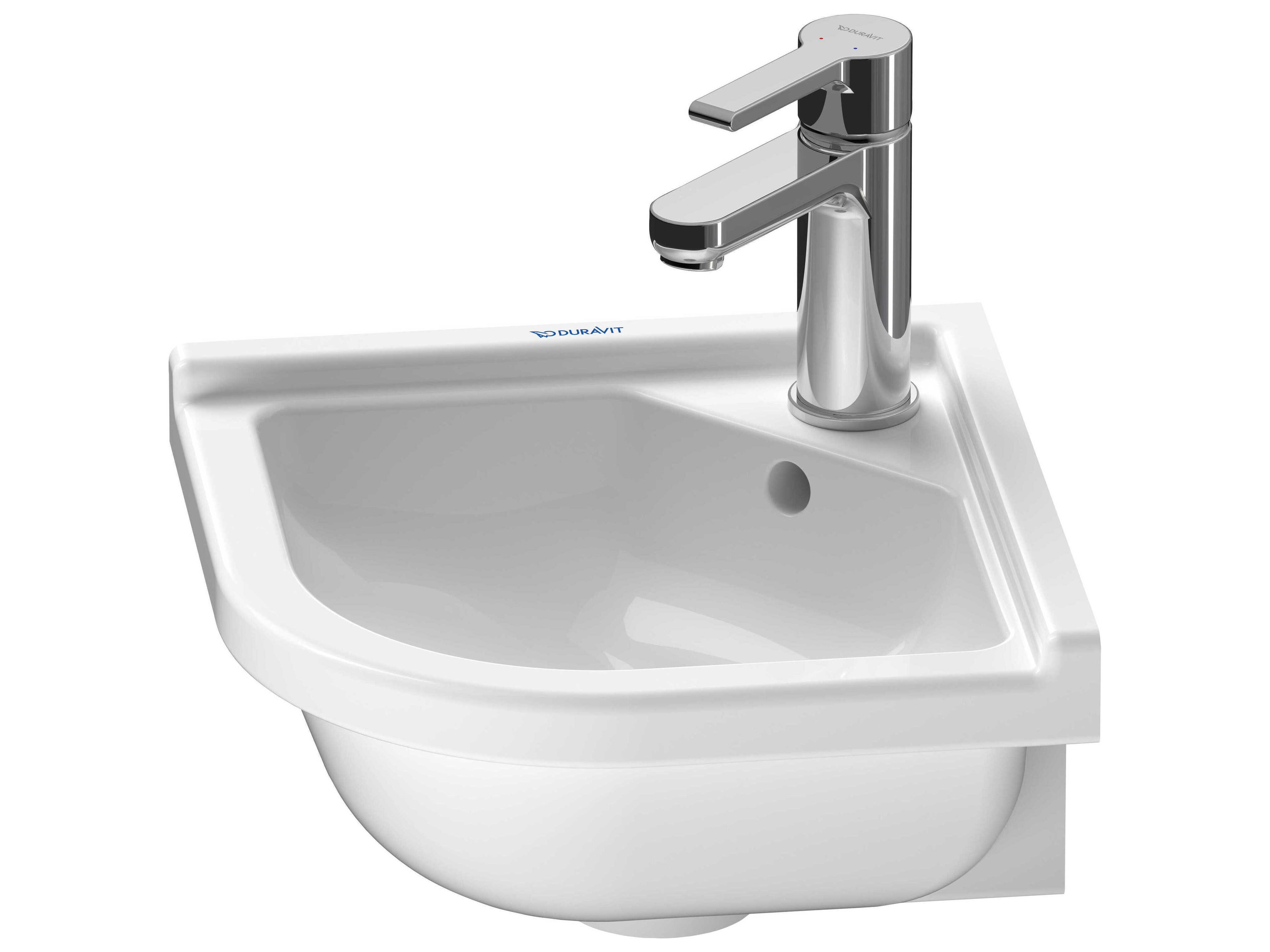 Starck 3 17'' Ceramic White High Gloss Corner Sink with 1 Faucet Hole