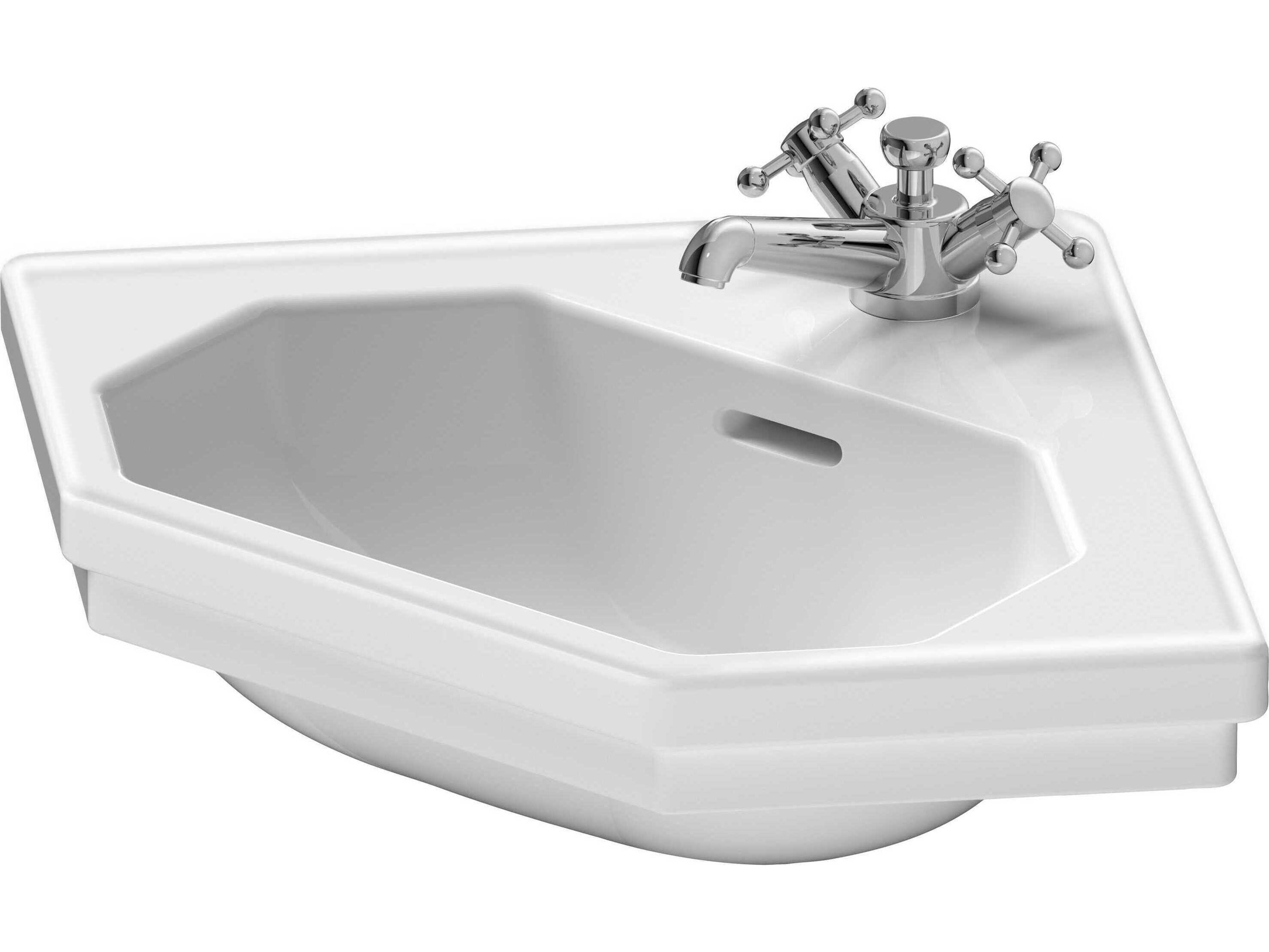 1930 Series 24'' White High Gloss Corner Sink with 1 faucet hole