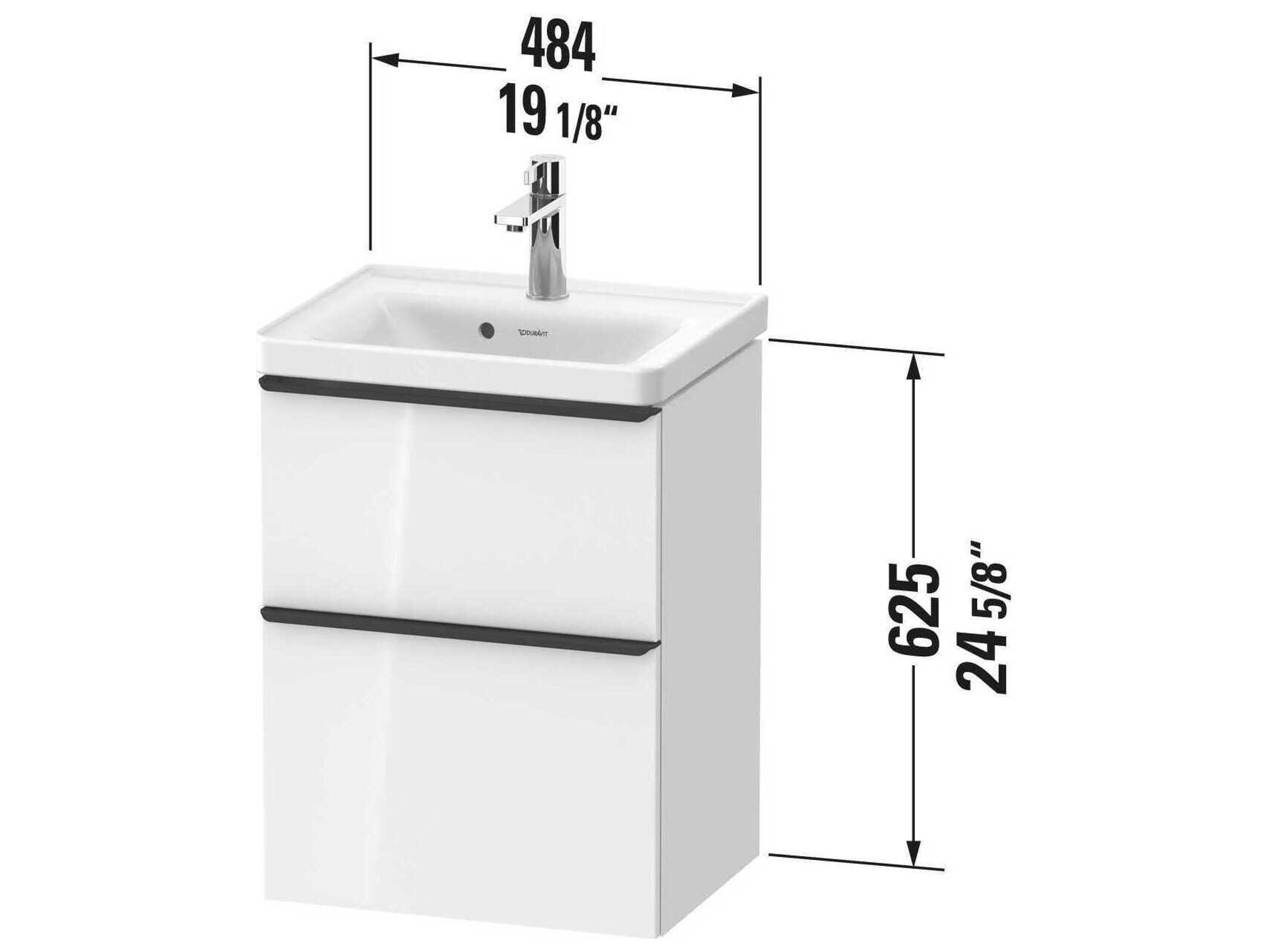 Duravit D-neo 19'' White High Gloss 2-Drawers Wall Mount Vanity