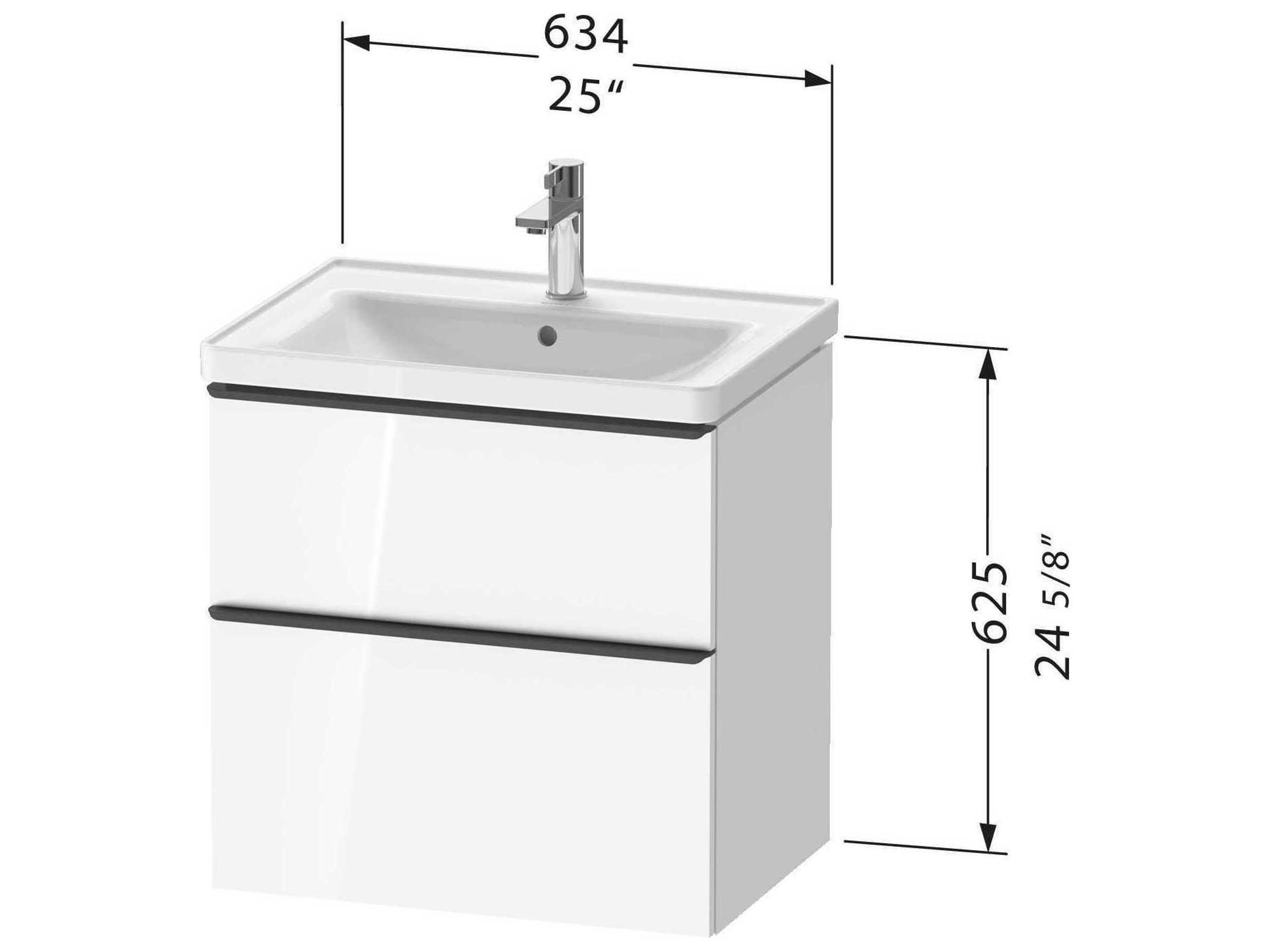Duravit D-neo 25'' Concrete Gray Matt 2-Drawers Wall Mount Vanity