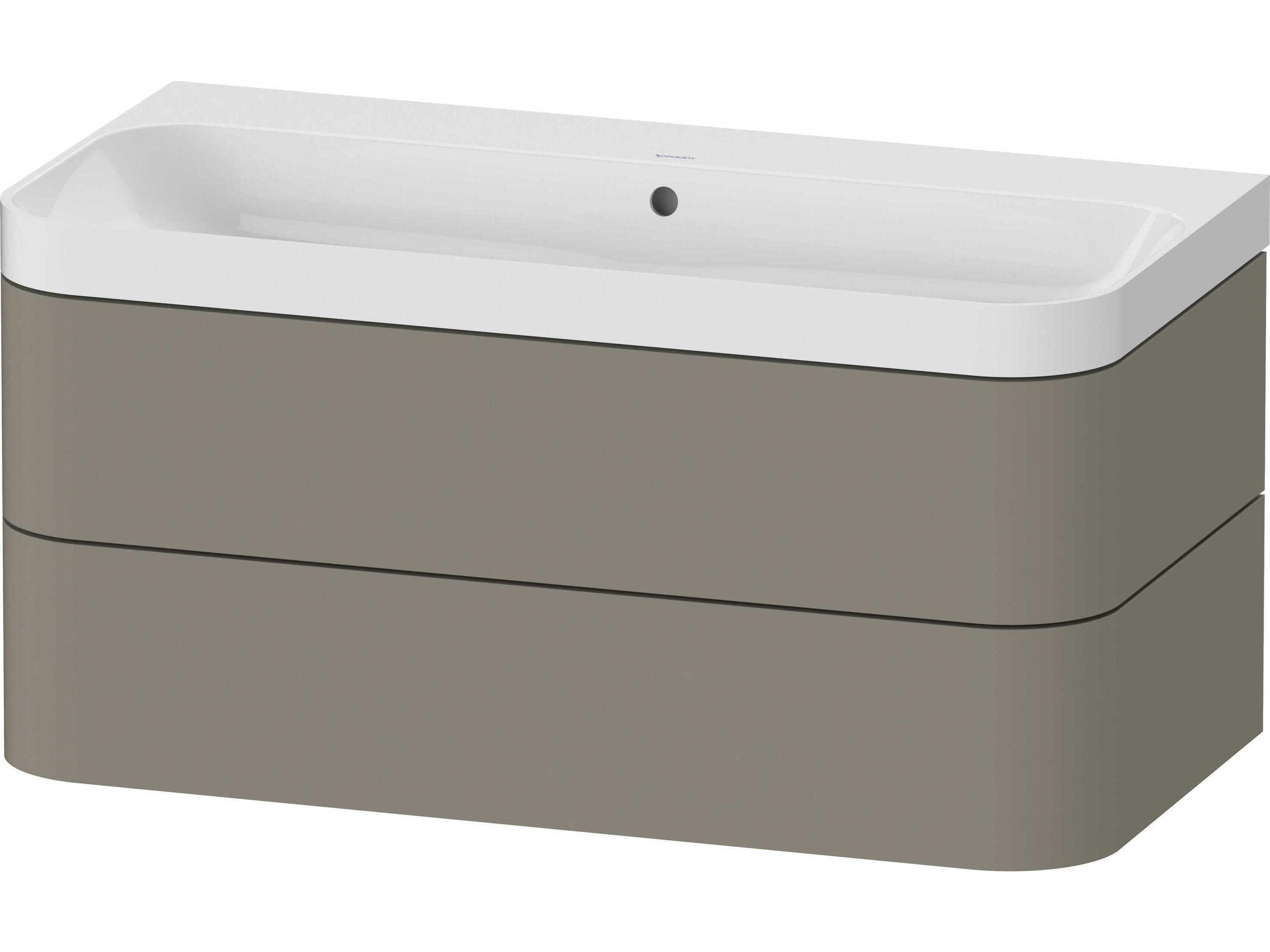 Happy D.2 38'' Stone Gray Satin Matt Wall-Mounted Set of Sink and Vanity