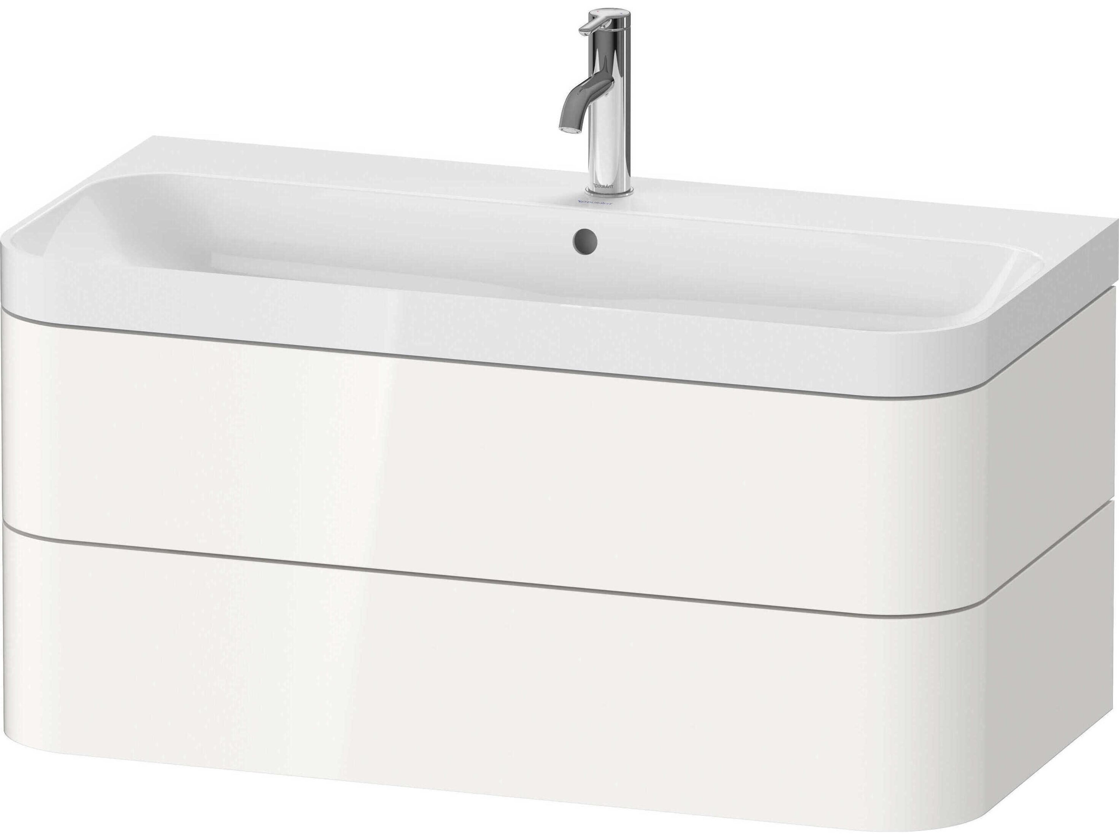 Happy D.2 38'' White High Gloss Wall-Mounted Set of Sink and Vanity with 1 Faucet Hole