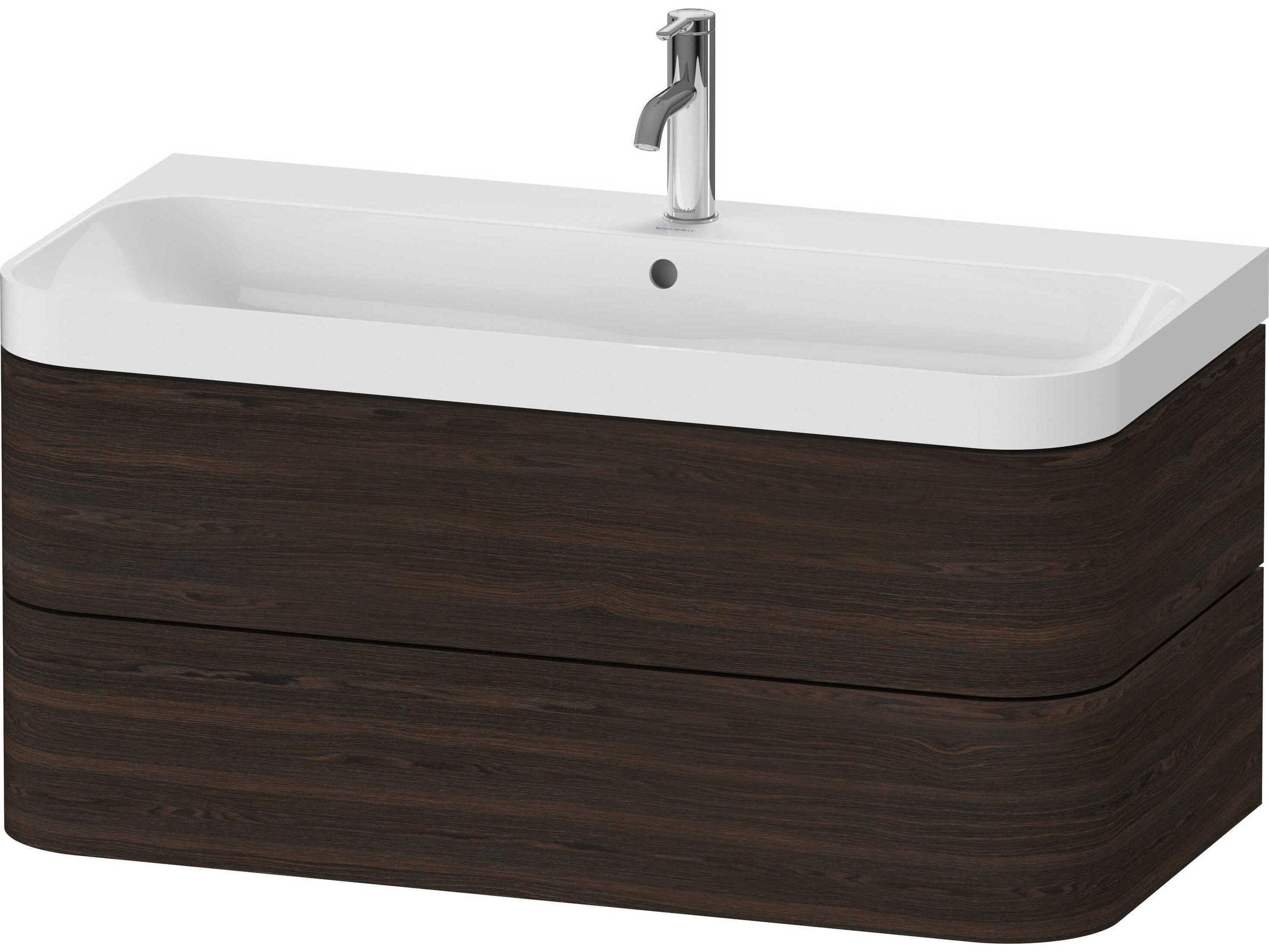 Happy D.2 38'' Walnut (brushed) Matt Wall-Mounted Set of Sink and Vanity with 1 Faucet Hole