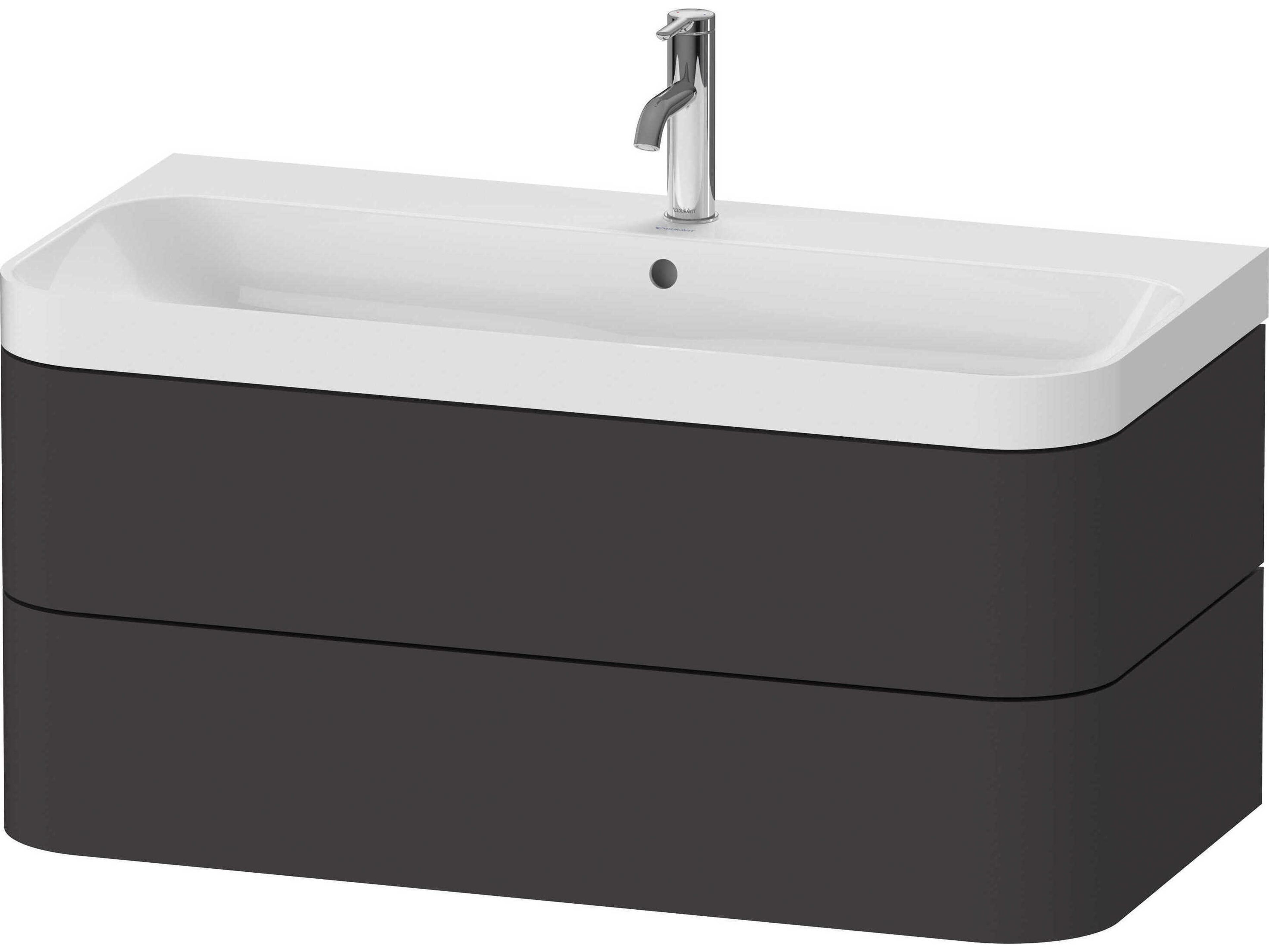 Happy D.2 38'' Graphite Super Matt Wall-Mounted Set of Sink and Vanity with 1 Faucet Hole