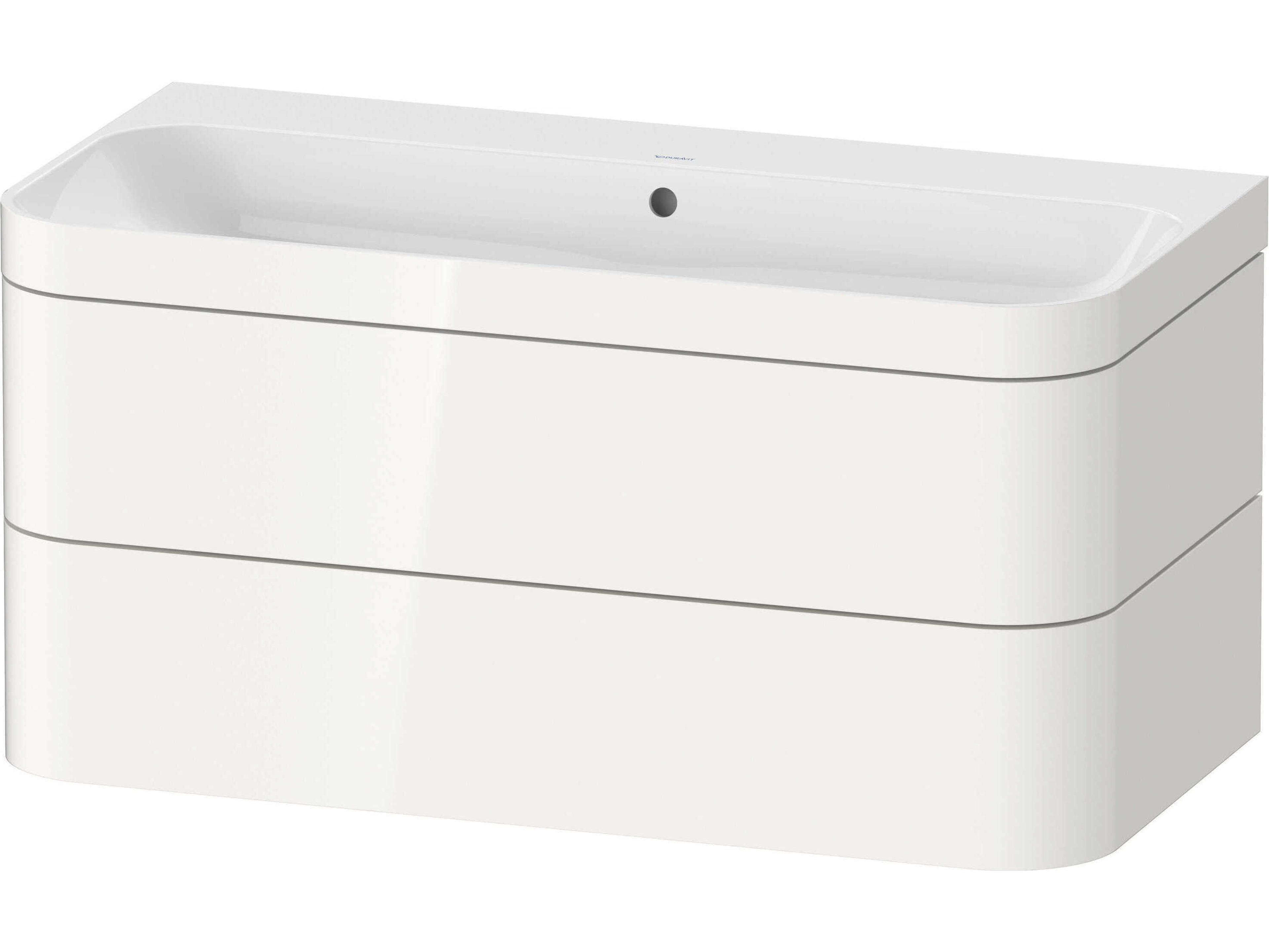 Happy D.2 38'' White High Gloss Rectangular Wall-Mounted Set of Sink and Vanity