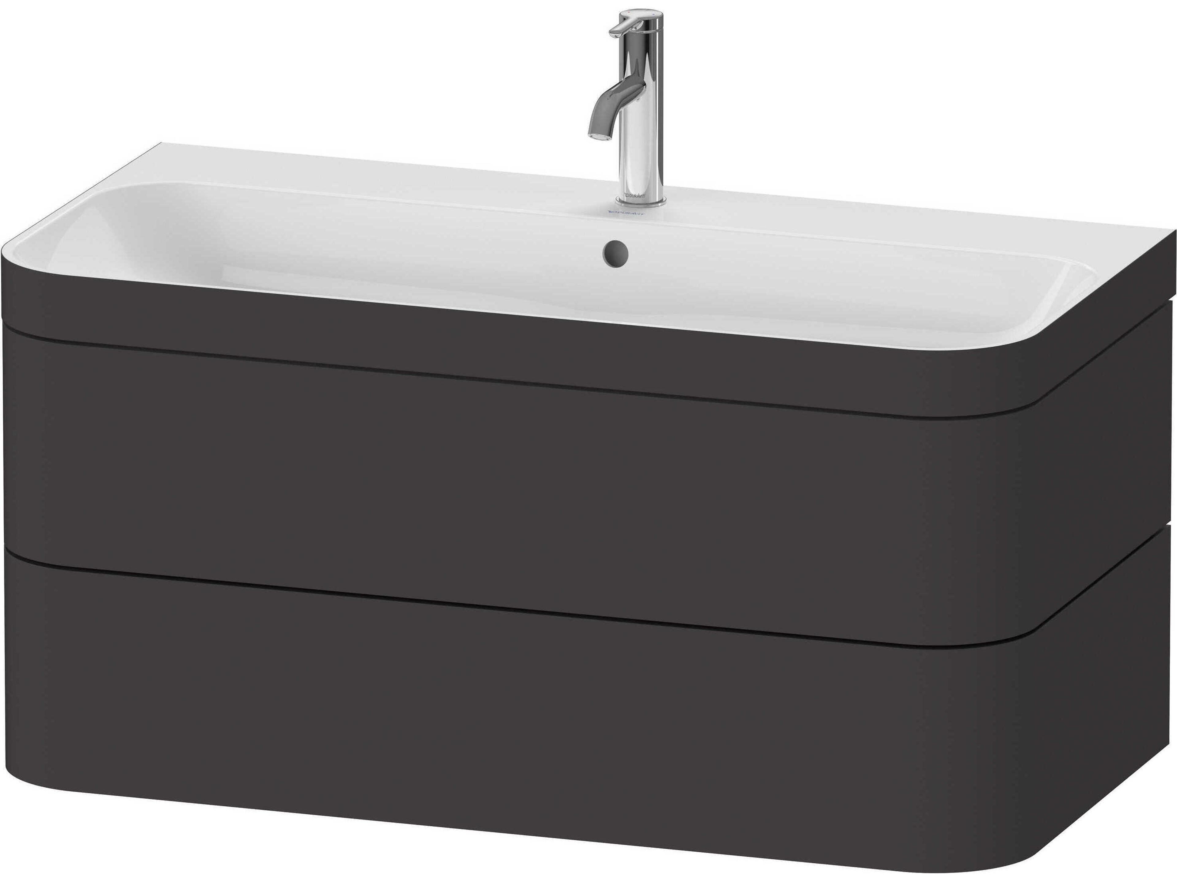 Happy D.2 38'' Graphite Super Matt Rectangular Wall-Mounted Set of Sink and Vanity with 1 Faucet Hole