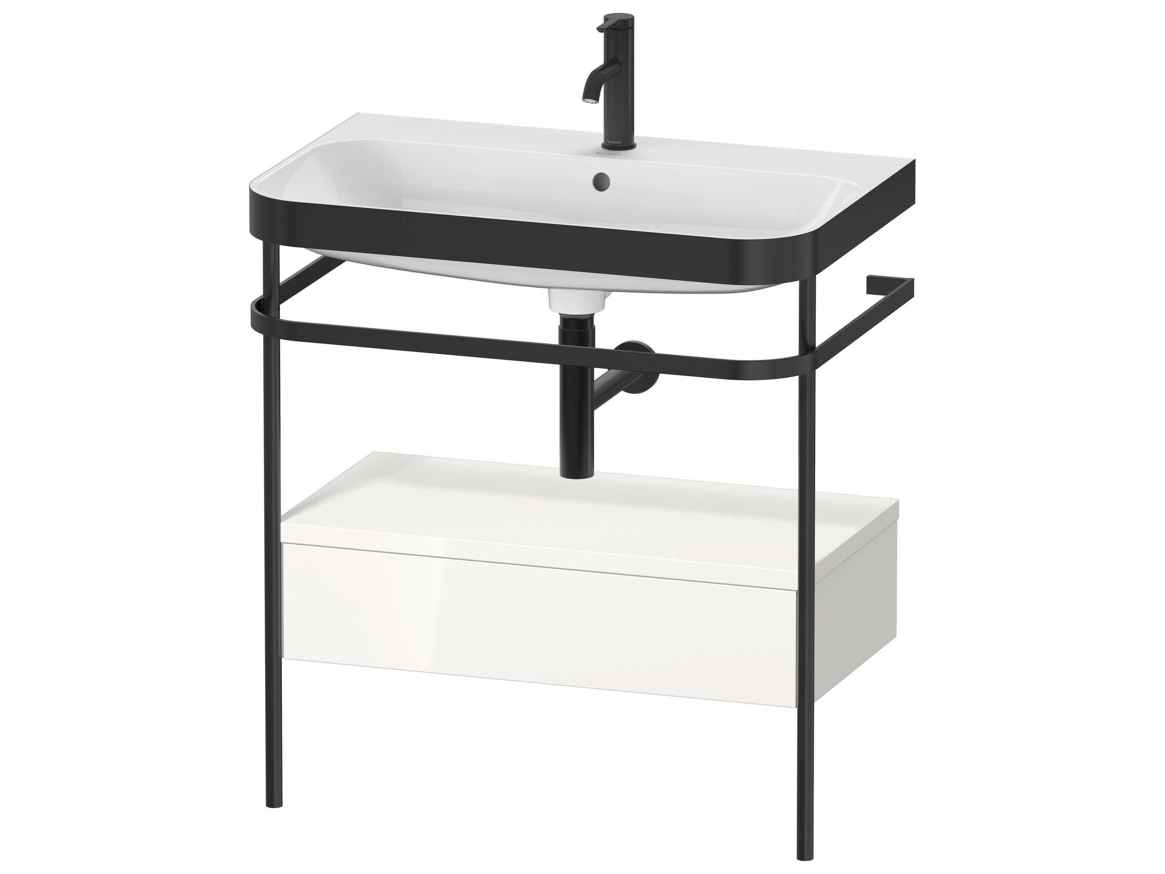 Happy D.2 31'' White High Gloss Set of Sink and Console with 1 Faucet Hole