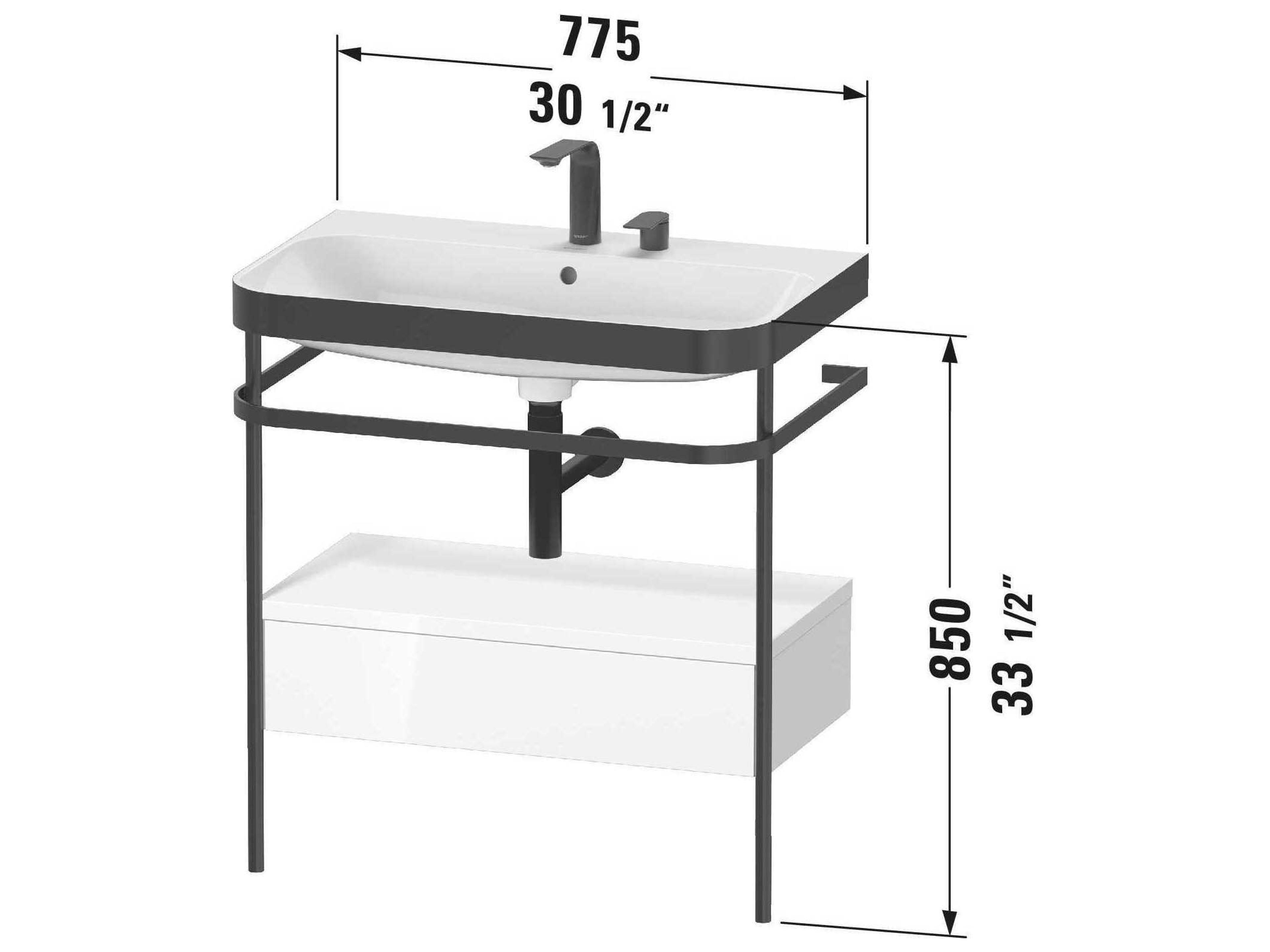 Duravit Happy D.2 31'' White High Gloss Set of Sink and Console with 1 Faucet Hole