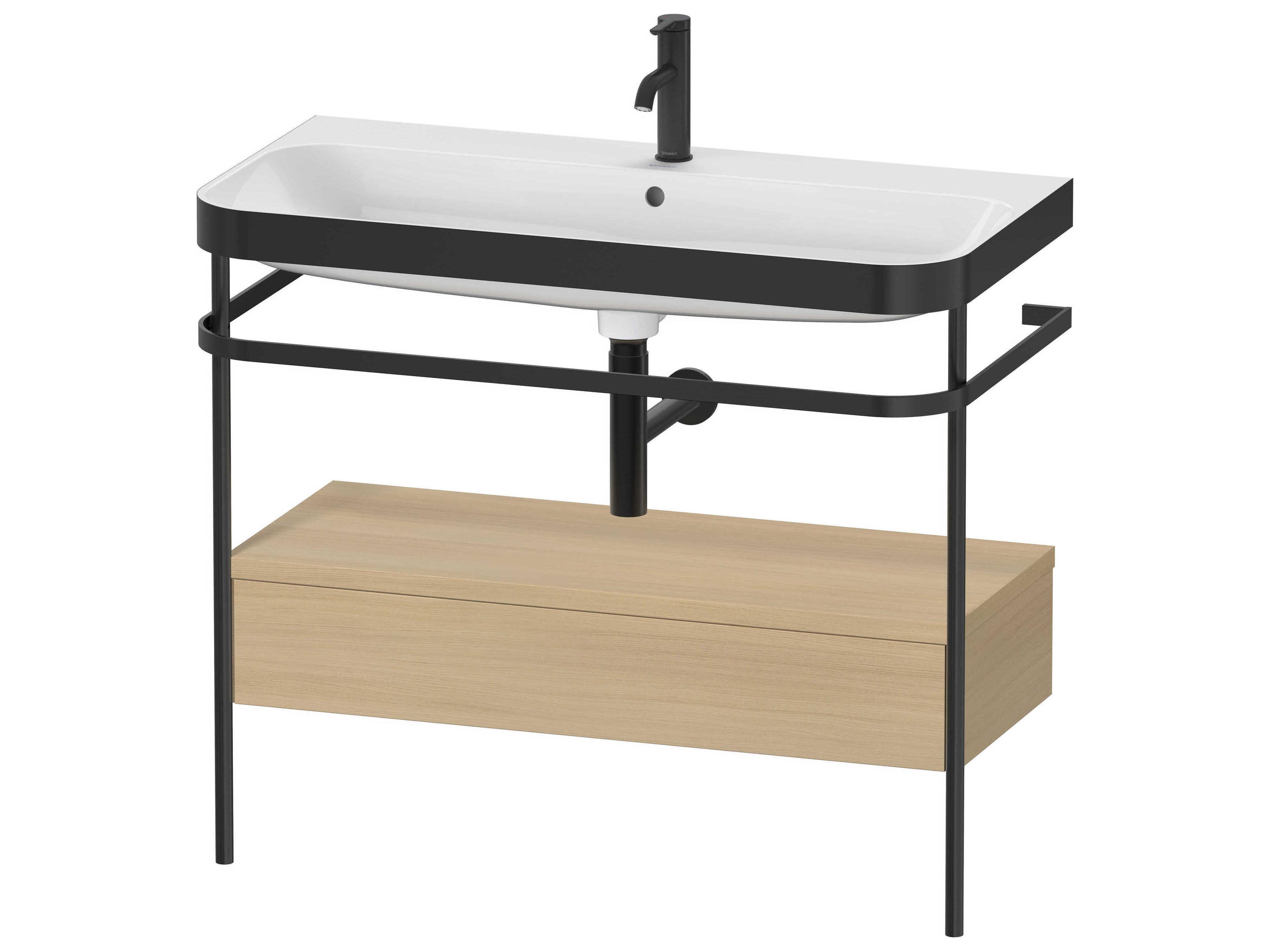 Happy D.2 39'' Mediterranean Oak Matt Set of Sink and Console with 1 Faucet Hole