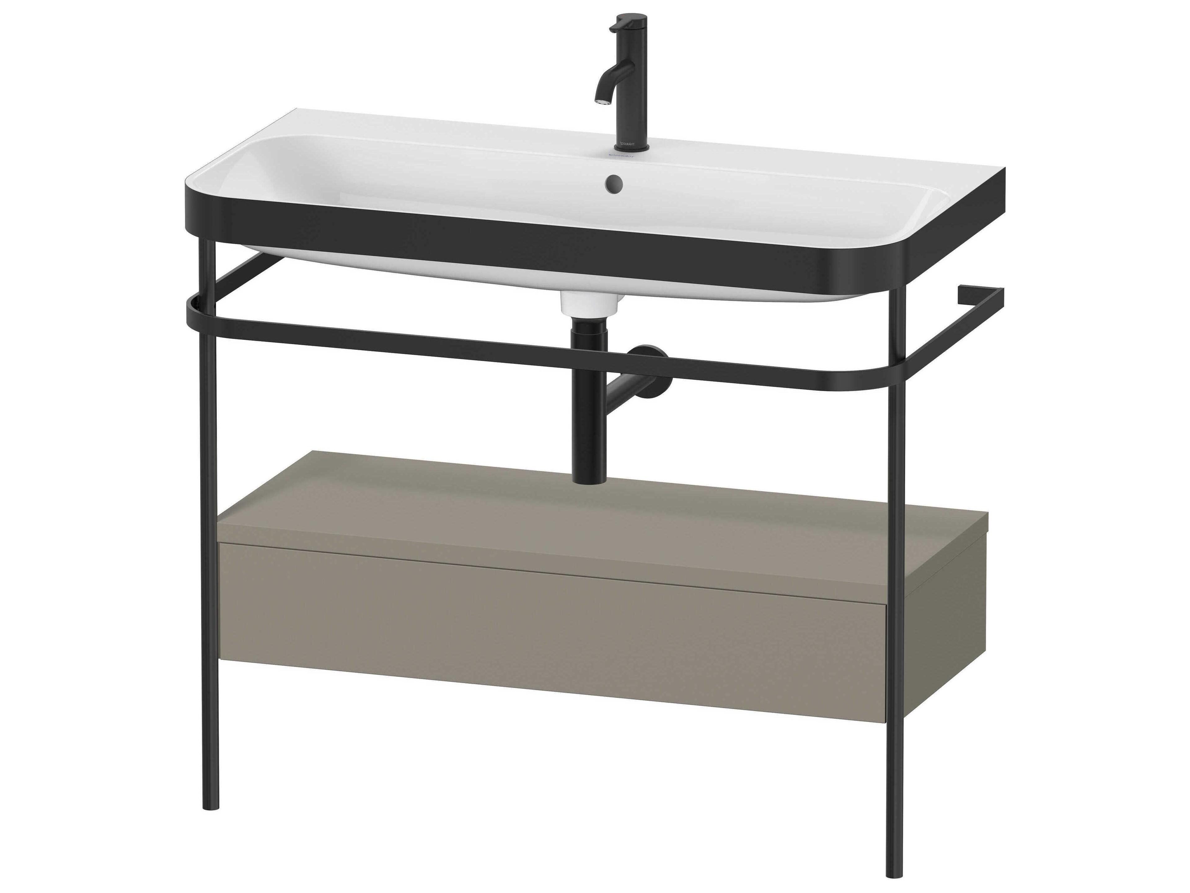 Happy D.2 39'' Stone Gray Satin Matt Set of Sink and Console with 1 Faucet Hole