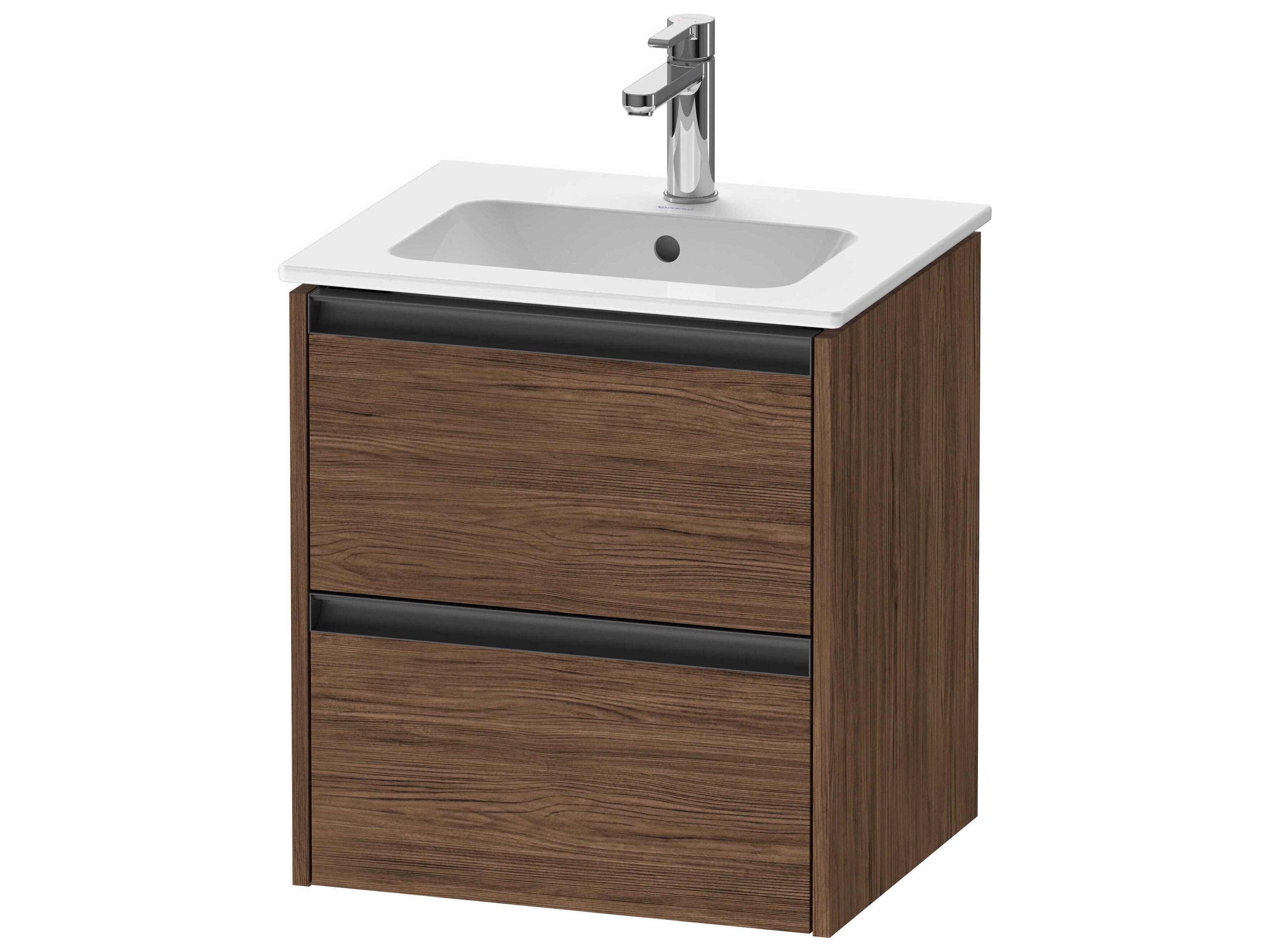 Ketho.2 item 20" Two Drawer Walnut (Dark) Matt Wall-Mounted Vanity Unit