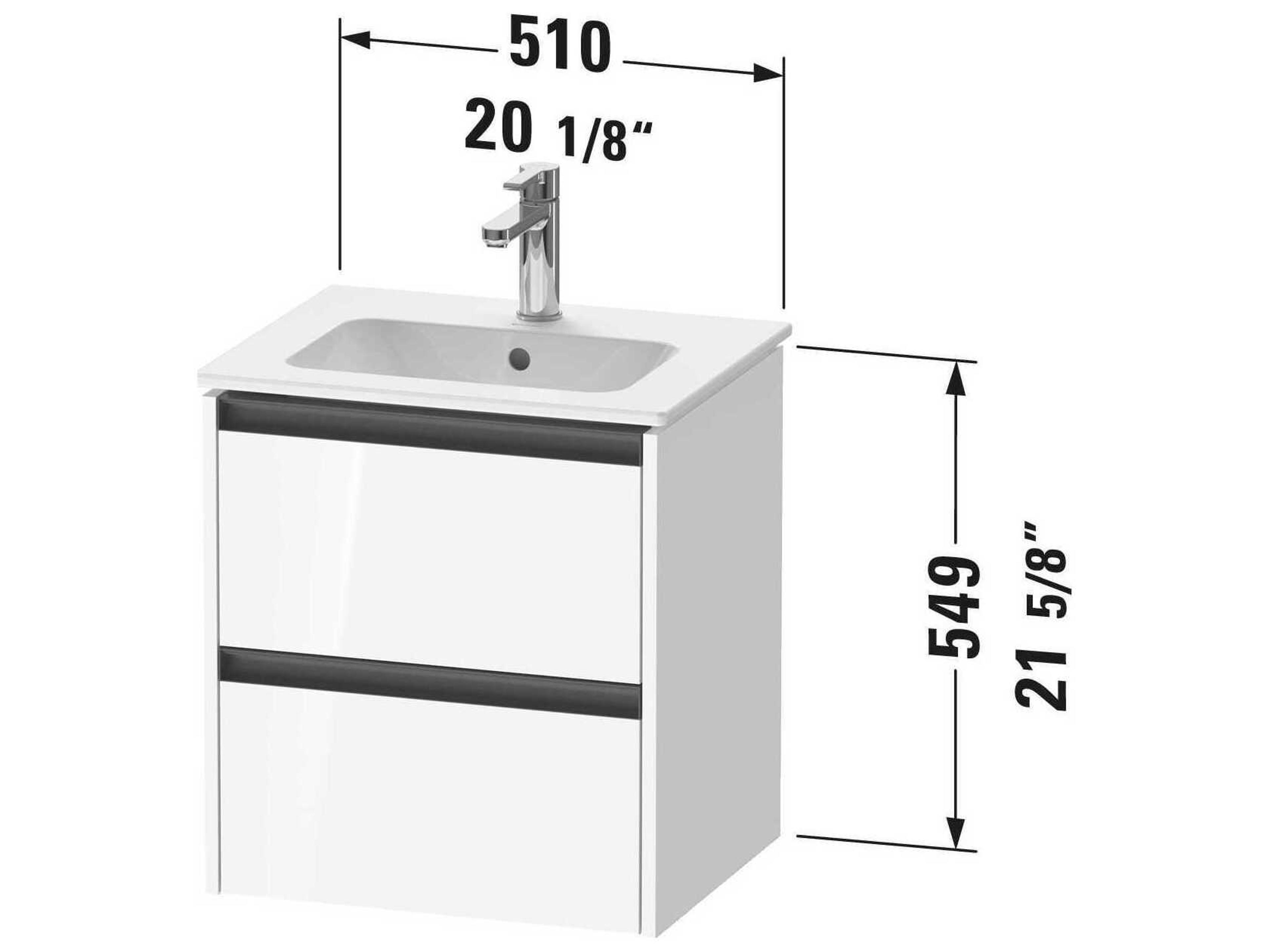 Duravit Ketho.2 item 20" Two Frawer Bassalt Matt Wall-Mounted Vanity Unit
