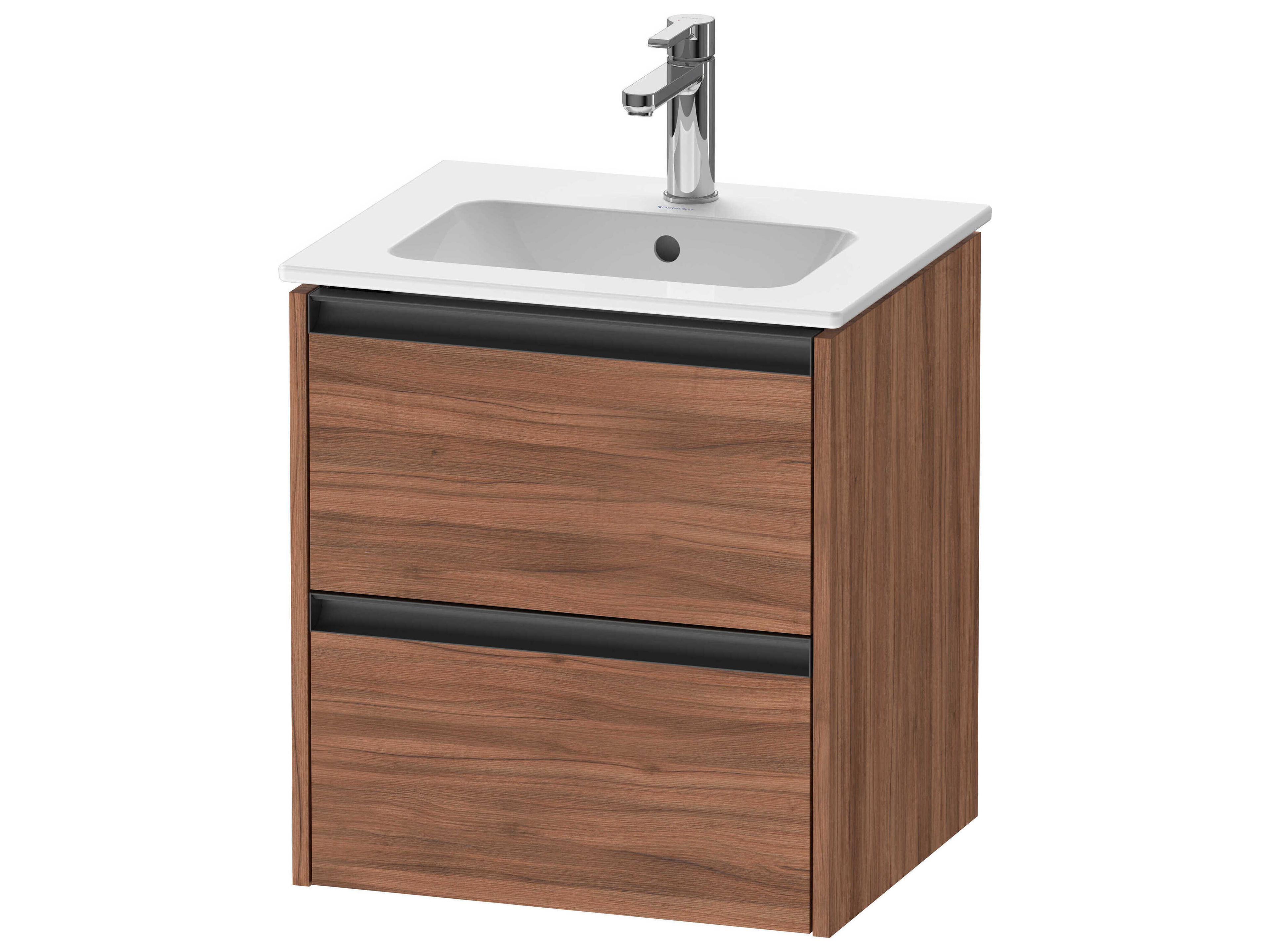 Ketho.2 item 20" Two Drawer Walnut Matt Wall-Mounted Vanity Unit