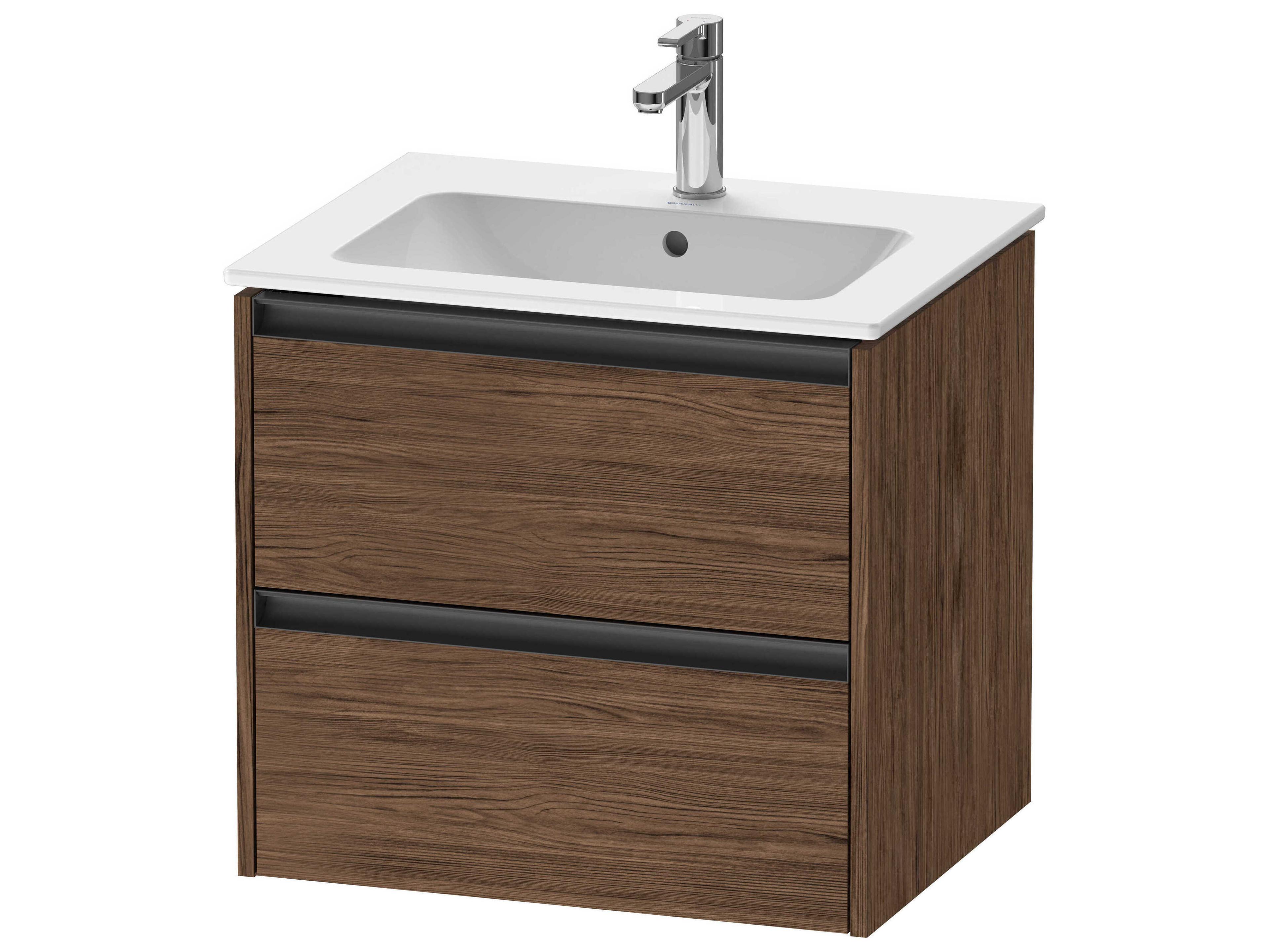 Ketho.2 item 24" Two Drawer Walnut (Dark) Matt Wall-Mounted Vanity Unit