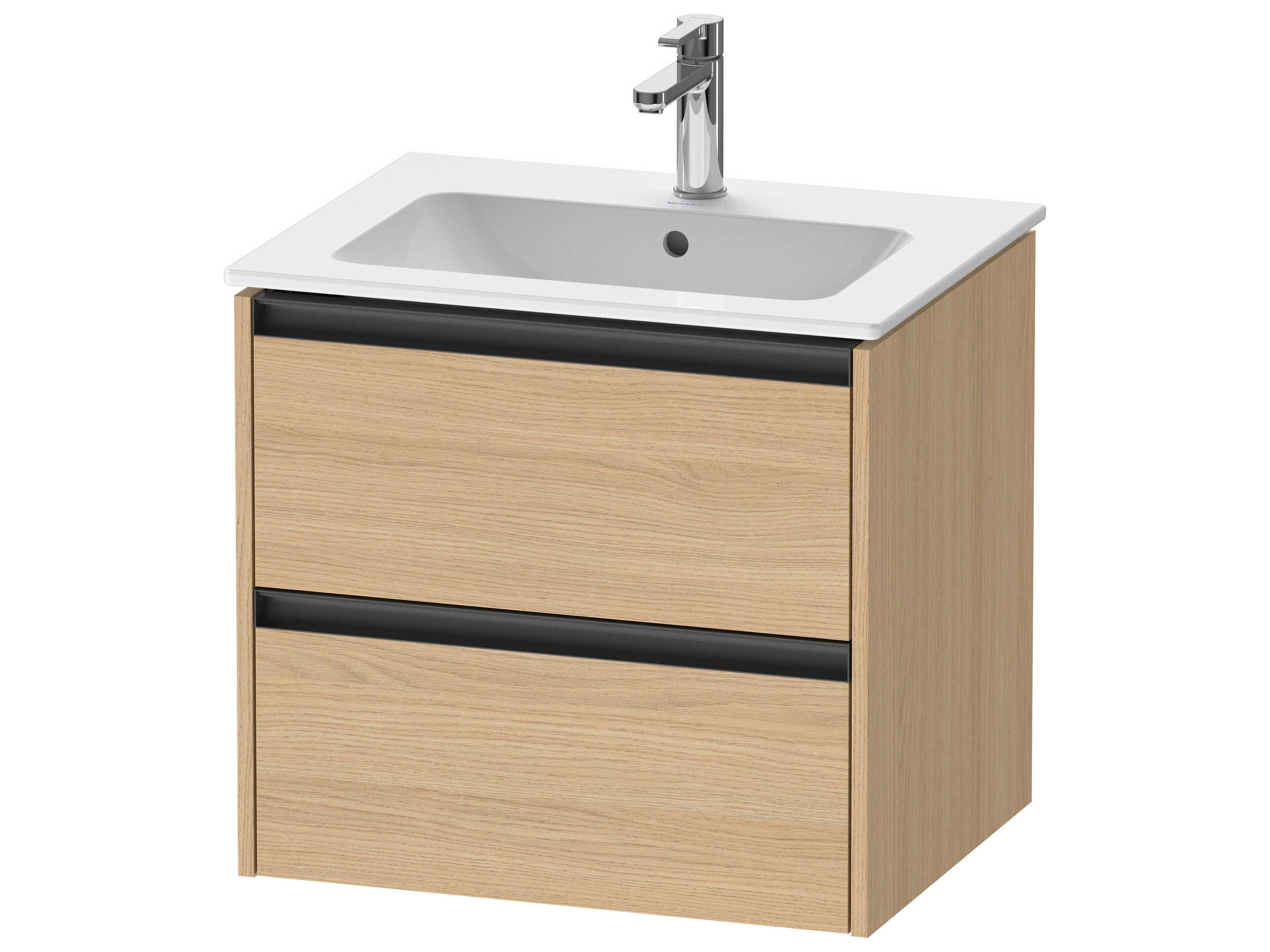 Ketho.2 item 24" Two Drawer Natural Oak Matt Wall-Mounted Vanity Unit