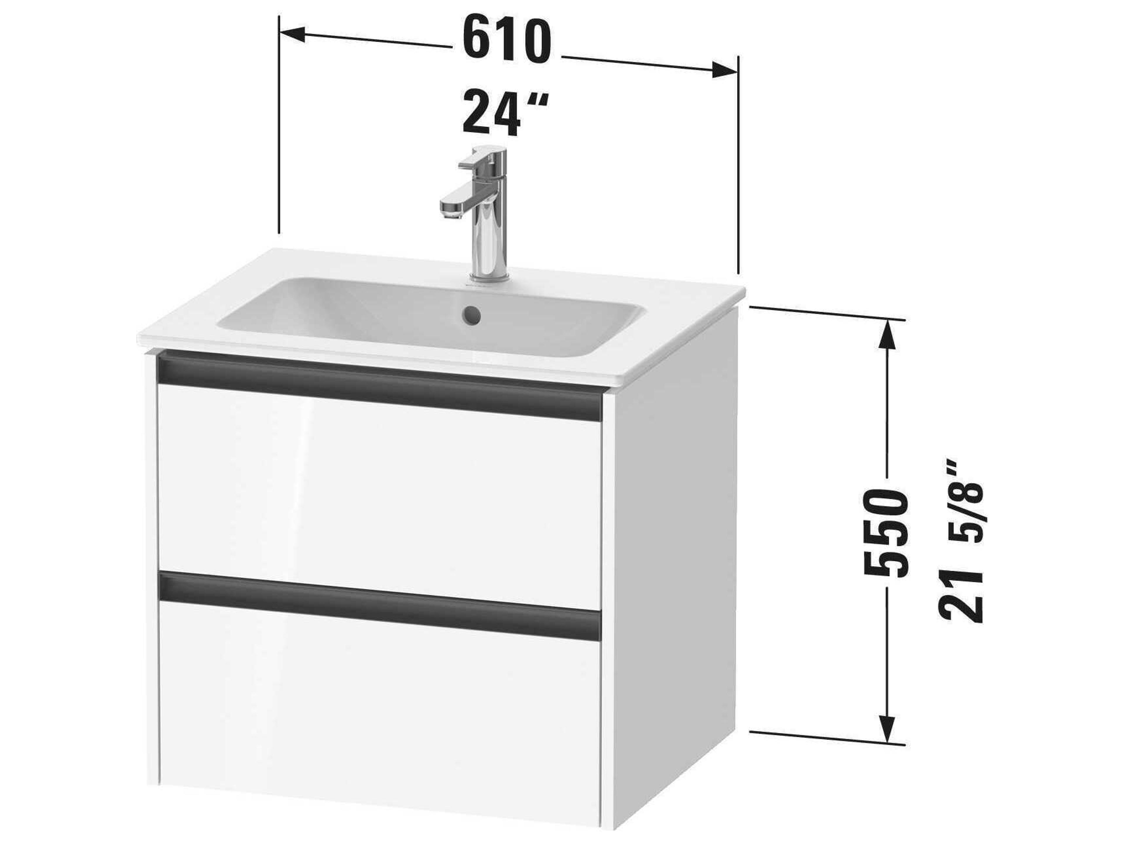 Duravit Ketho.2 item 24" Two Drawer Natural Oak Matt Wall-Mounted Vanity Unit