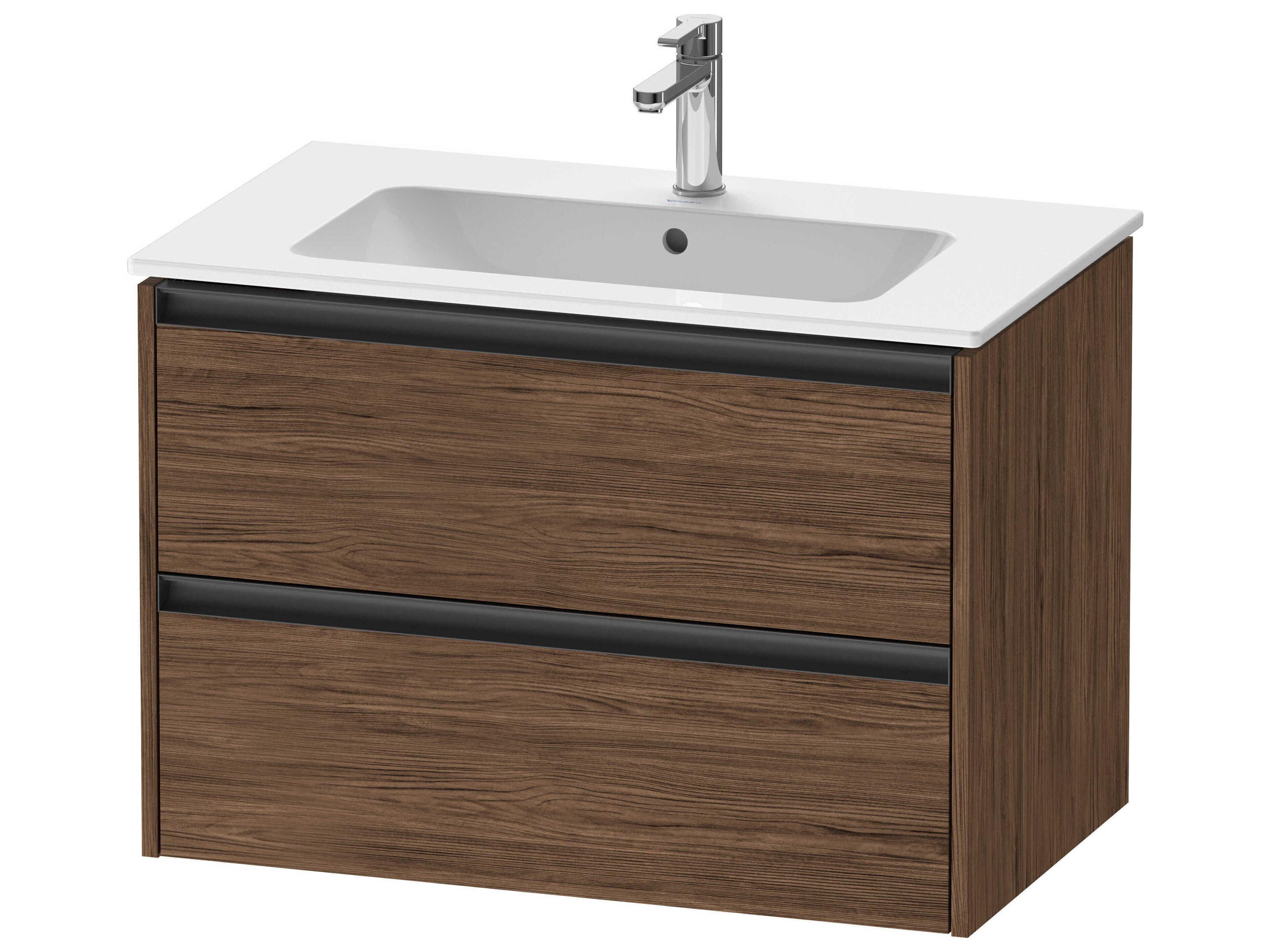 Ketho.2 item 32" Two Drawer Walnut (Dark) Matt Wall-Mounted Vanity Unit