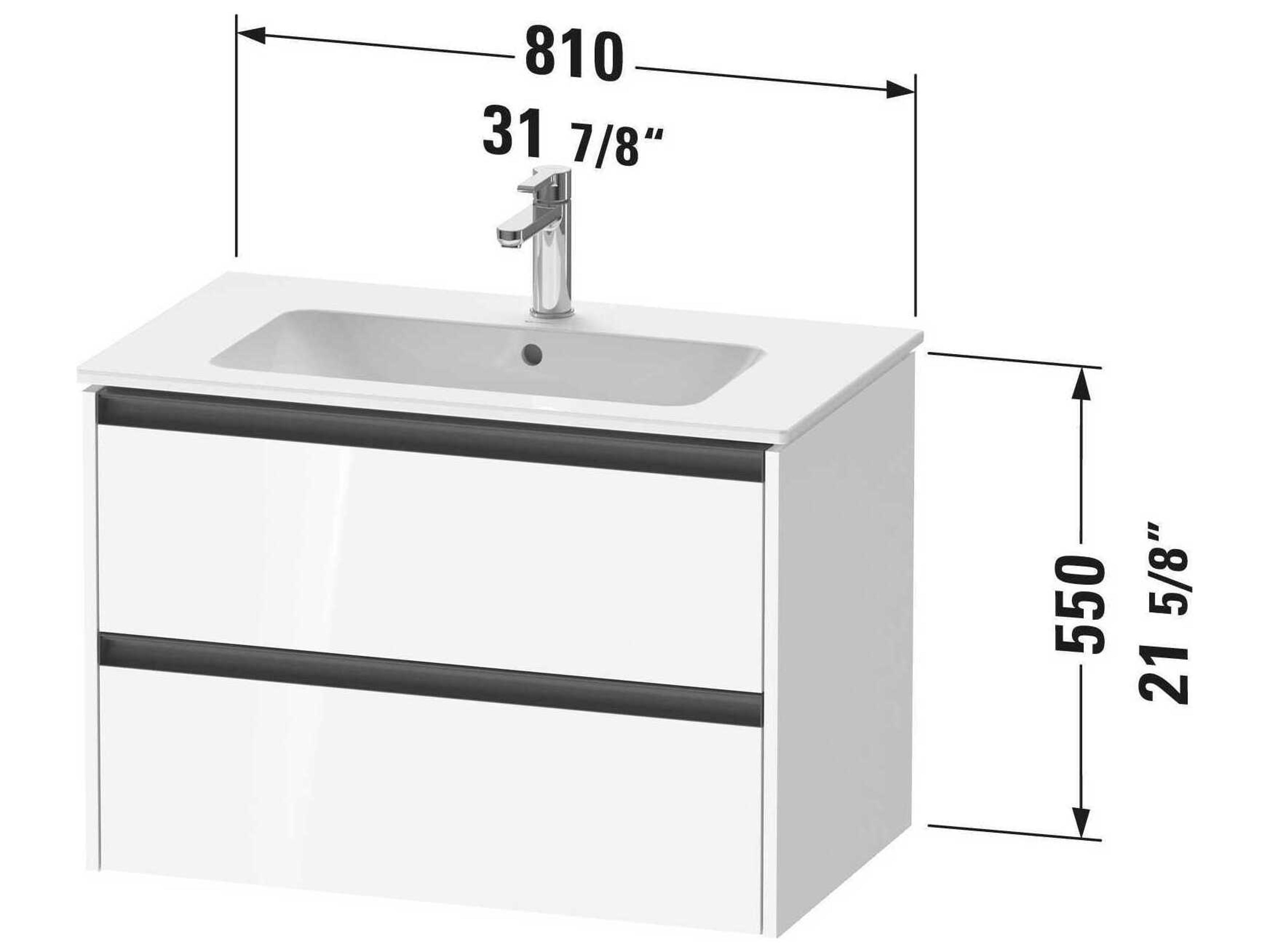 Duravit Ketho.2 item 32" Two Drawer Graphite Matt Wall-Mounted Vanity Unit