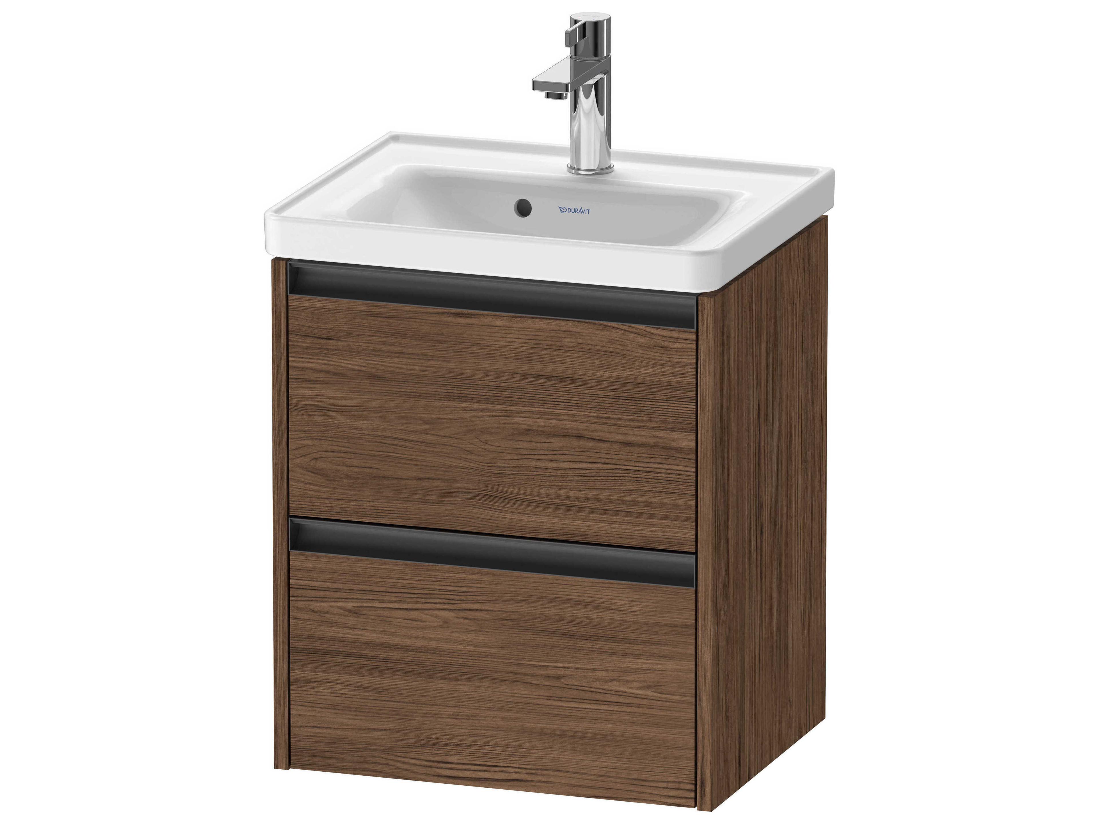 Ketho.2 item 19" Two Drawer Walnut (Dark) Matt Wall-Mounted Vanity Unit