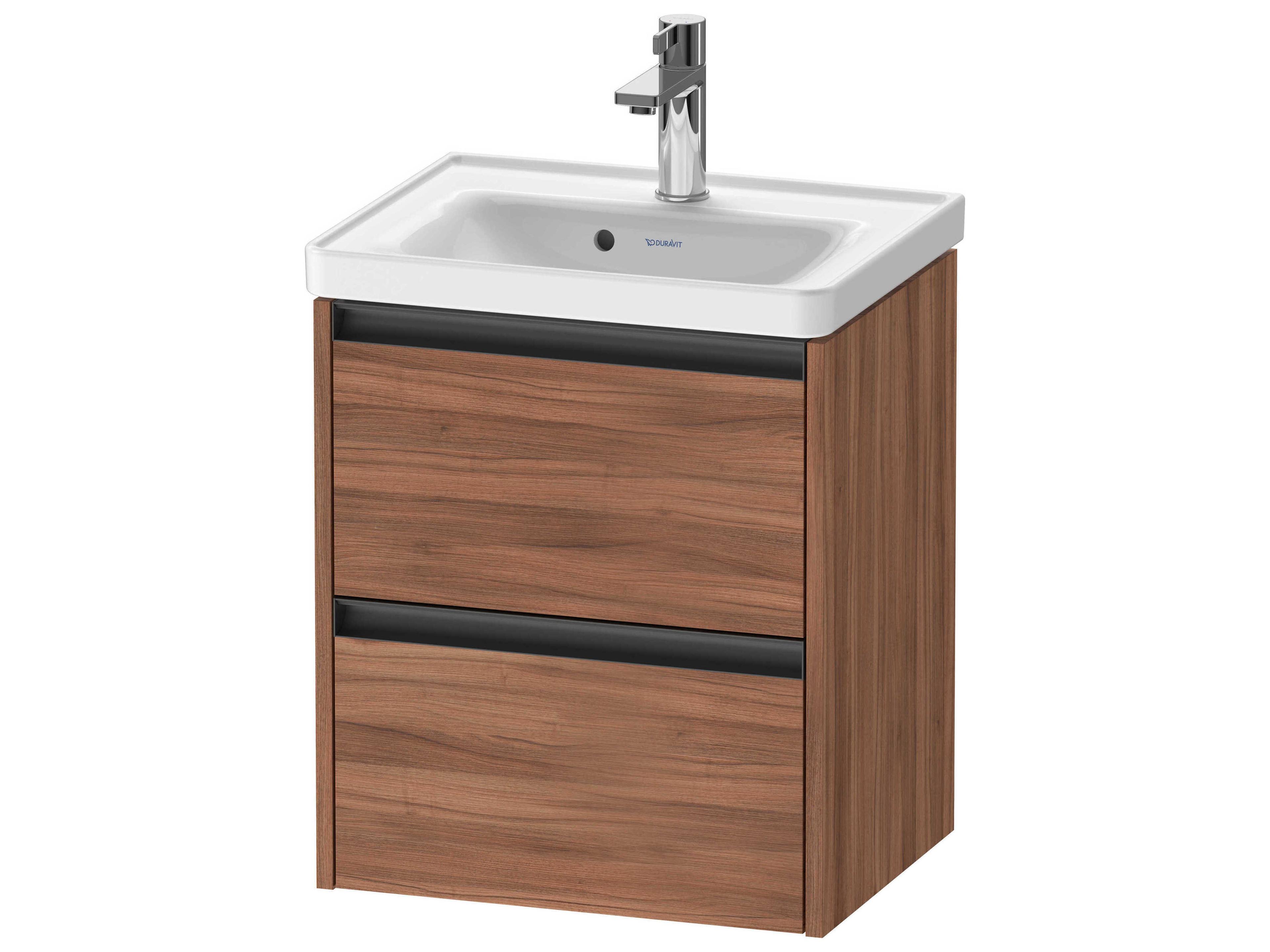 Ketho.2 item 19'' Two Drawer Walnut Matt Wall-Mounted Vanity Unit
