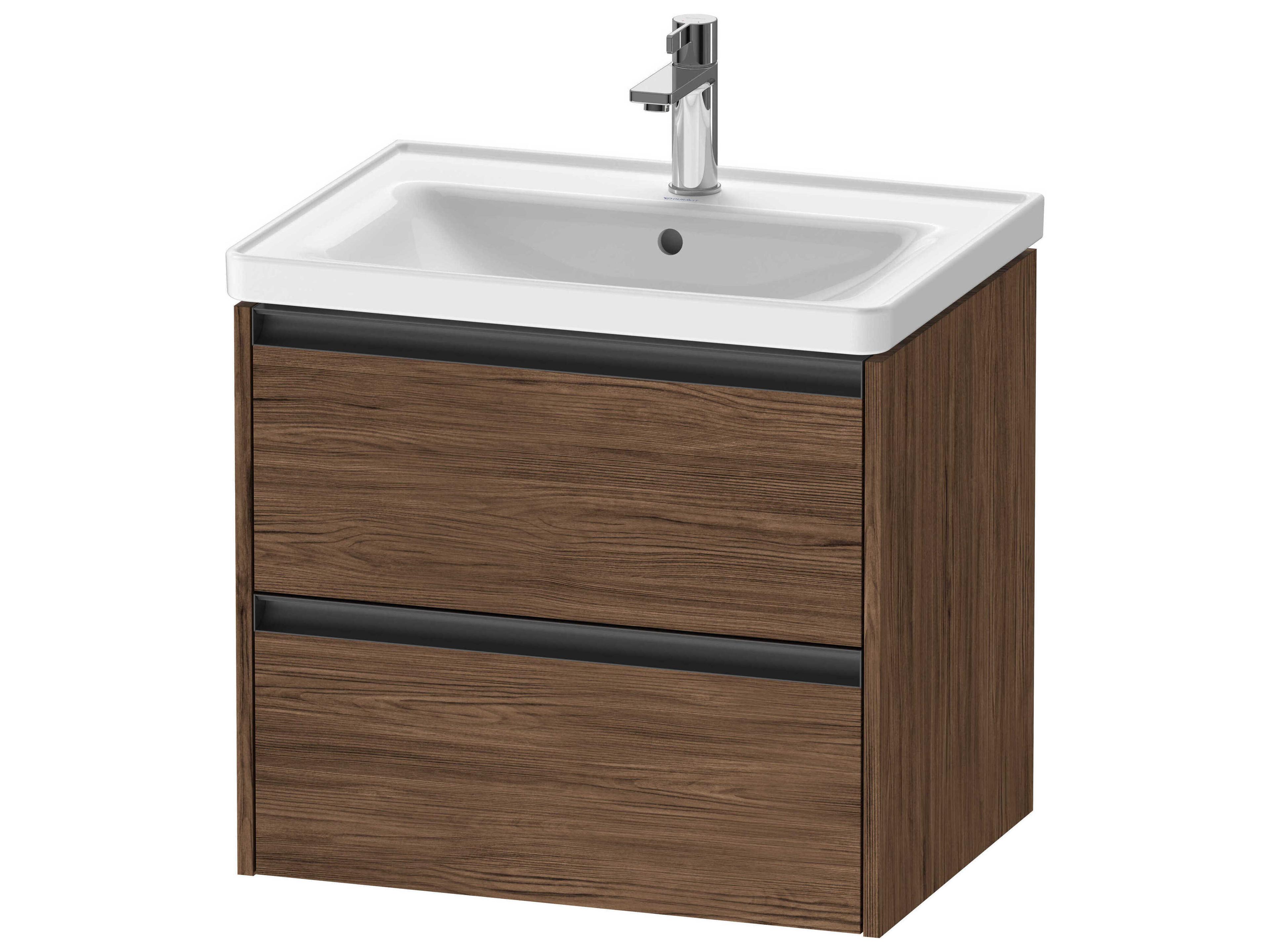 Ketho.2 item 25" Two Drawer Walnut (Dark) Matt Wall-Mounted Vanity Unit