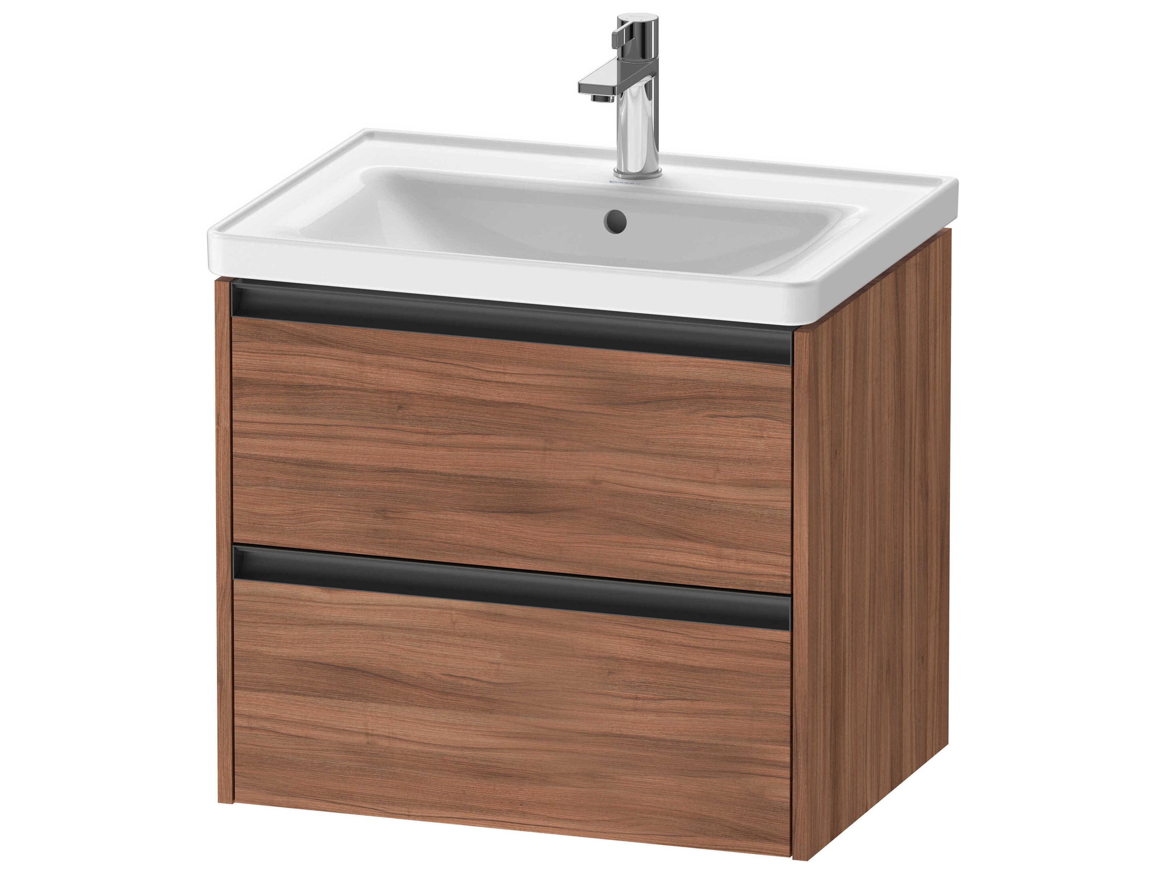 Ketho.2 item 25'' Two Drawer Walnut Matt Wall-Mounted Vanity Unit