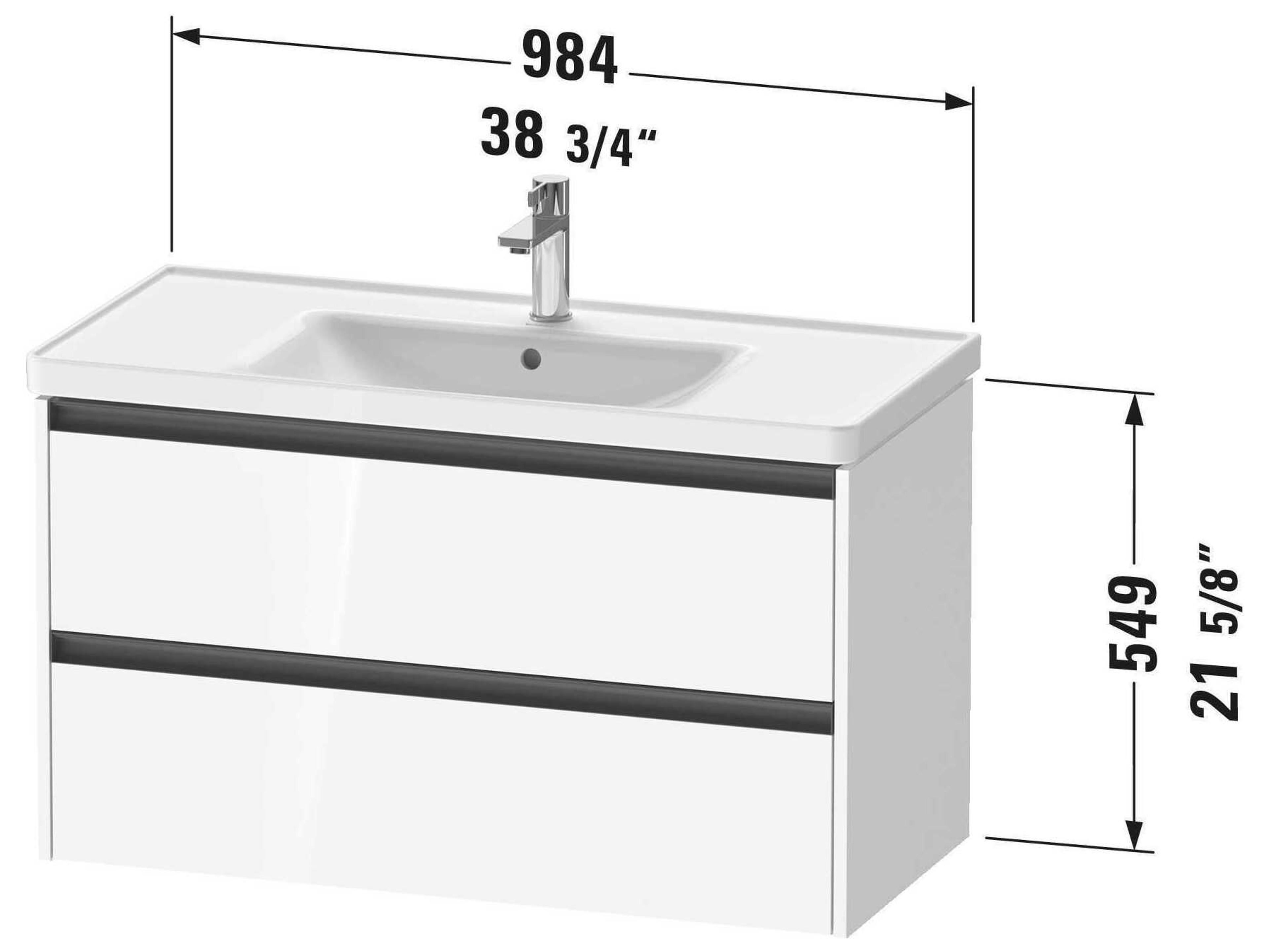 Duravit Ketho.2 item 39" Two Frawer Bassalt Matt Wall-Mounted Vanity Unit