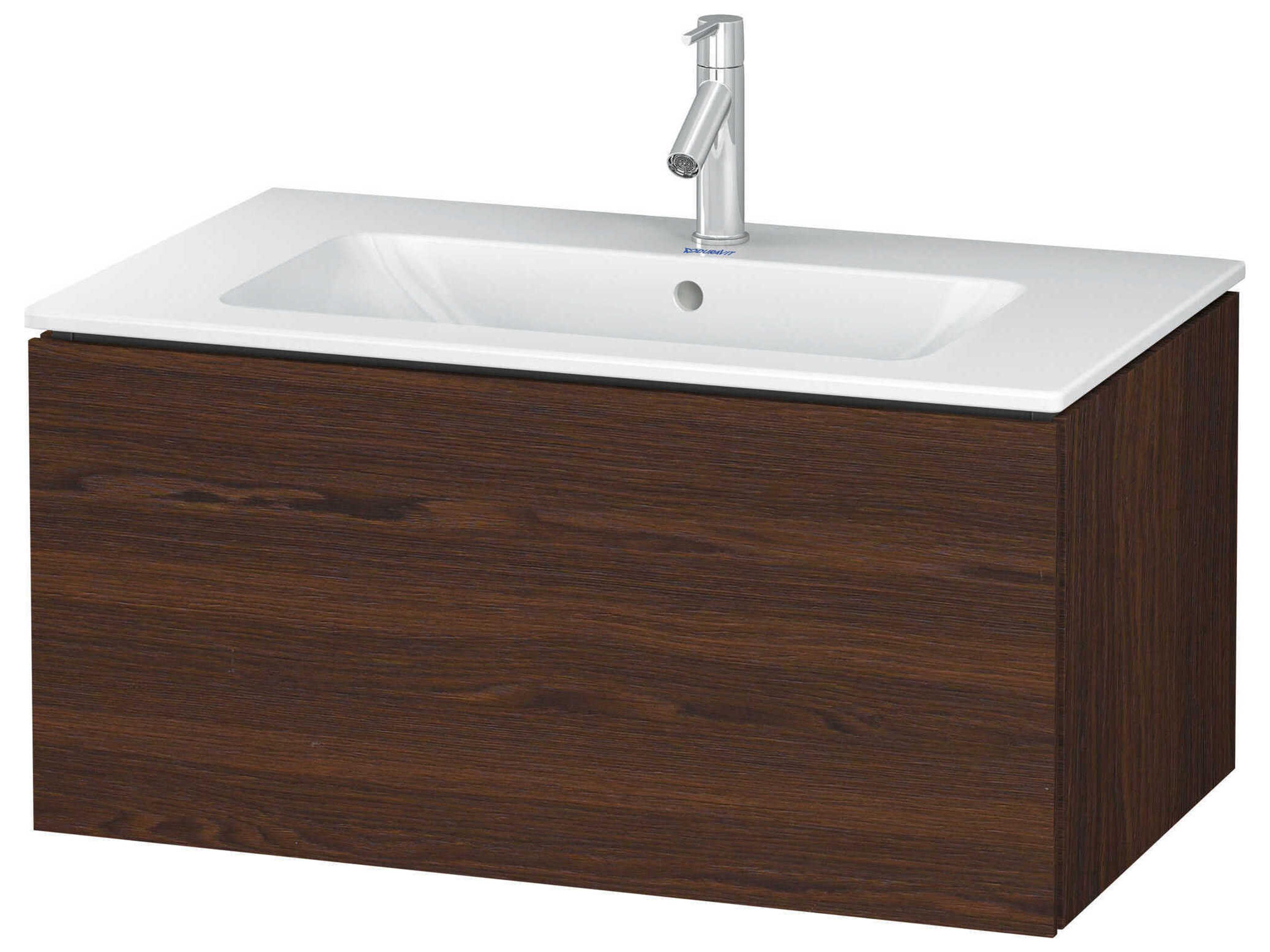 L-cube 32'' Walnut (Brushed) Matt Wall-Mounted Vanity Unit