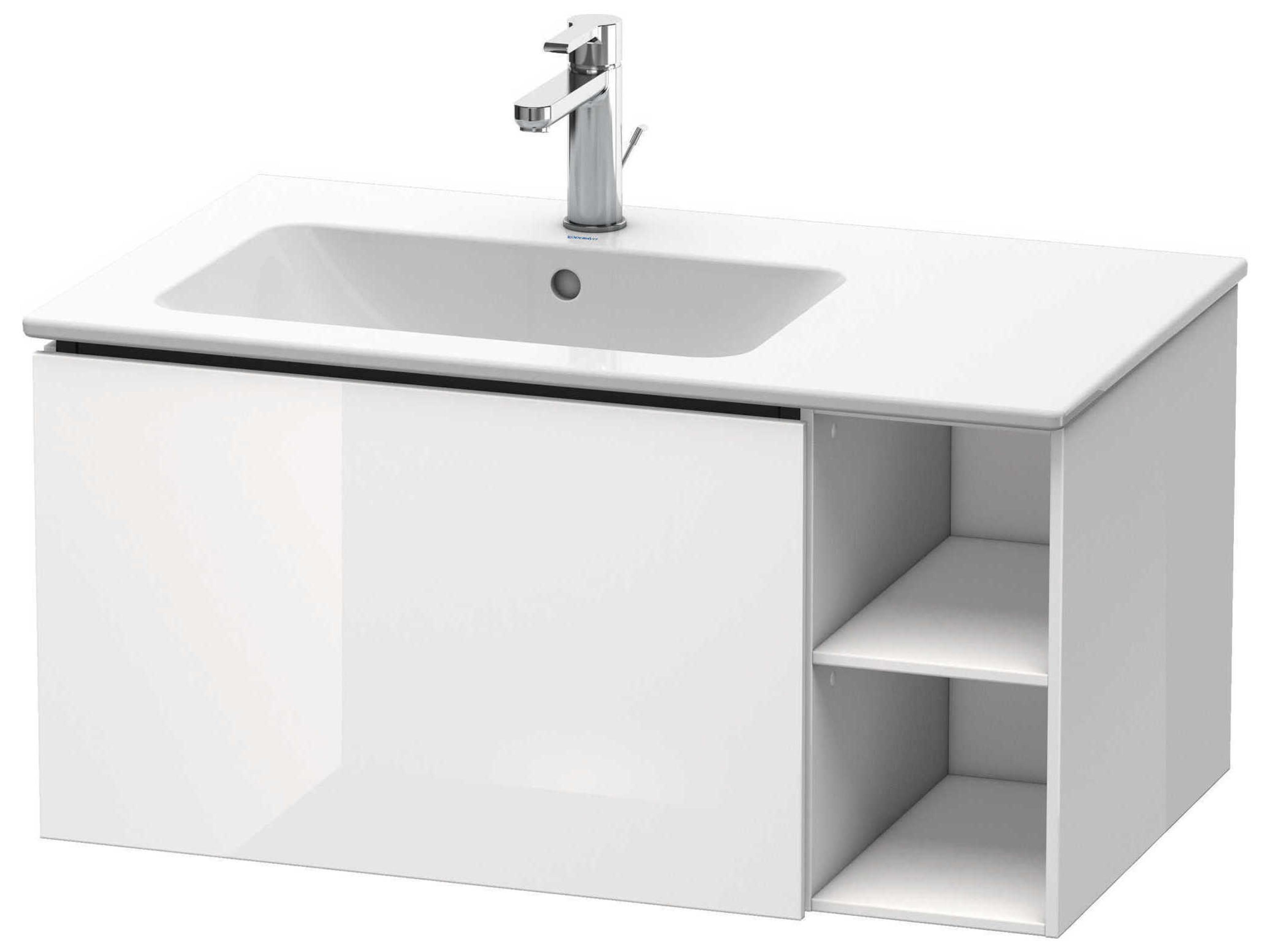 L-cube 32'' White High Gloss Wall-Mounted Vanity Unit (2 Right Side Open Compartments)