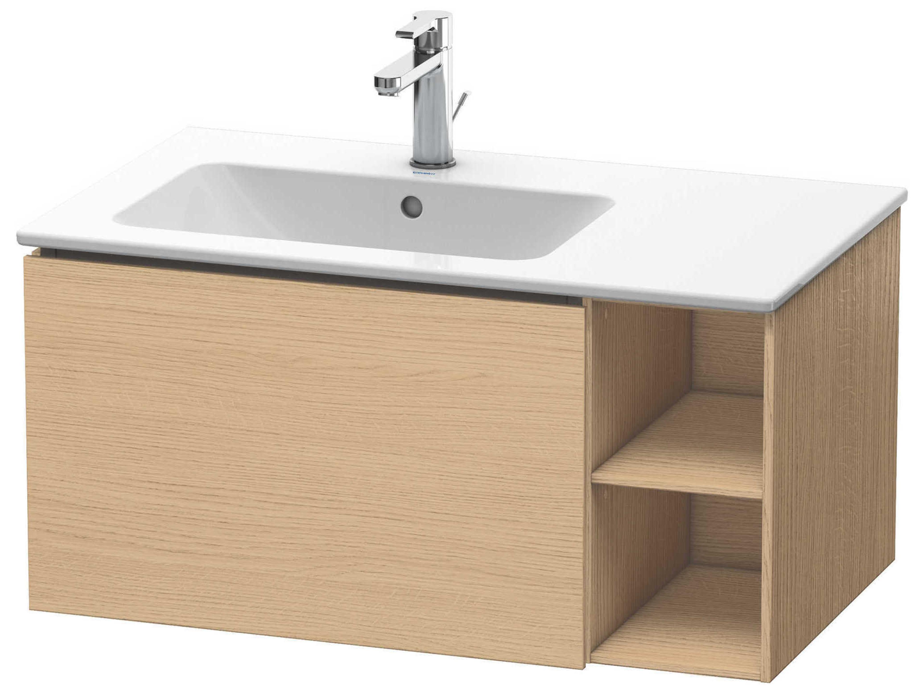 L-cube 32'' Natural Oak Matt Wall-Mounted Vanity Unit (2 Right Side Open Compartments)