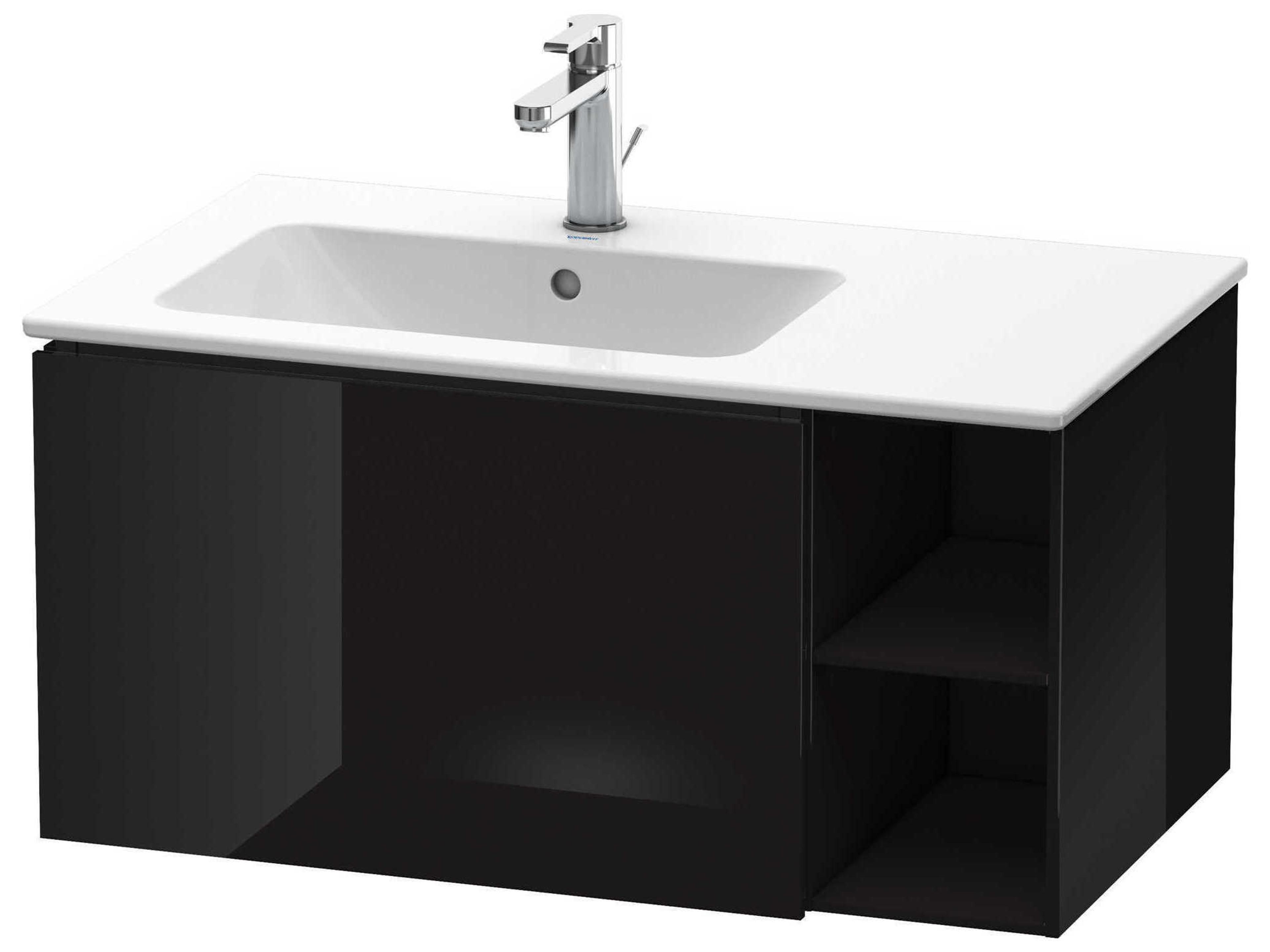 L-cube 32'' Black High Gloss Wall-Mounted Vanity Unit (2 Right Side Open Compartments)