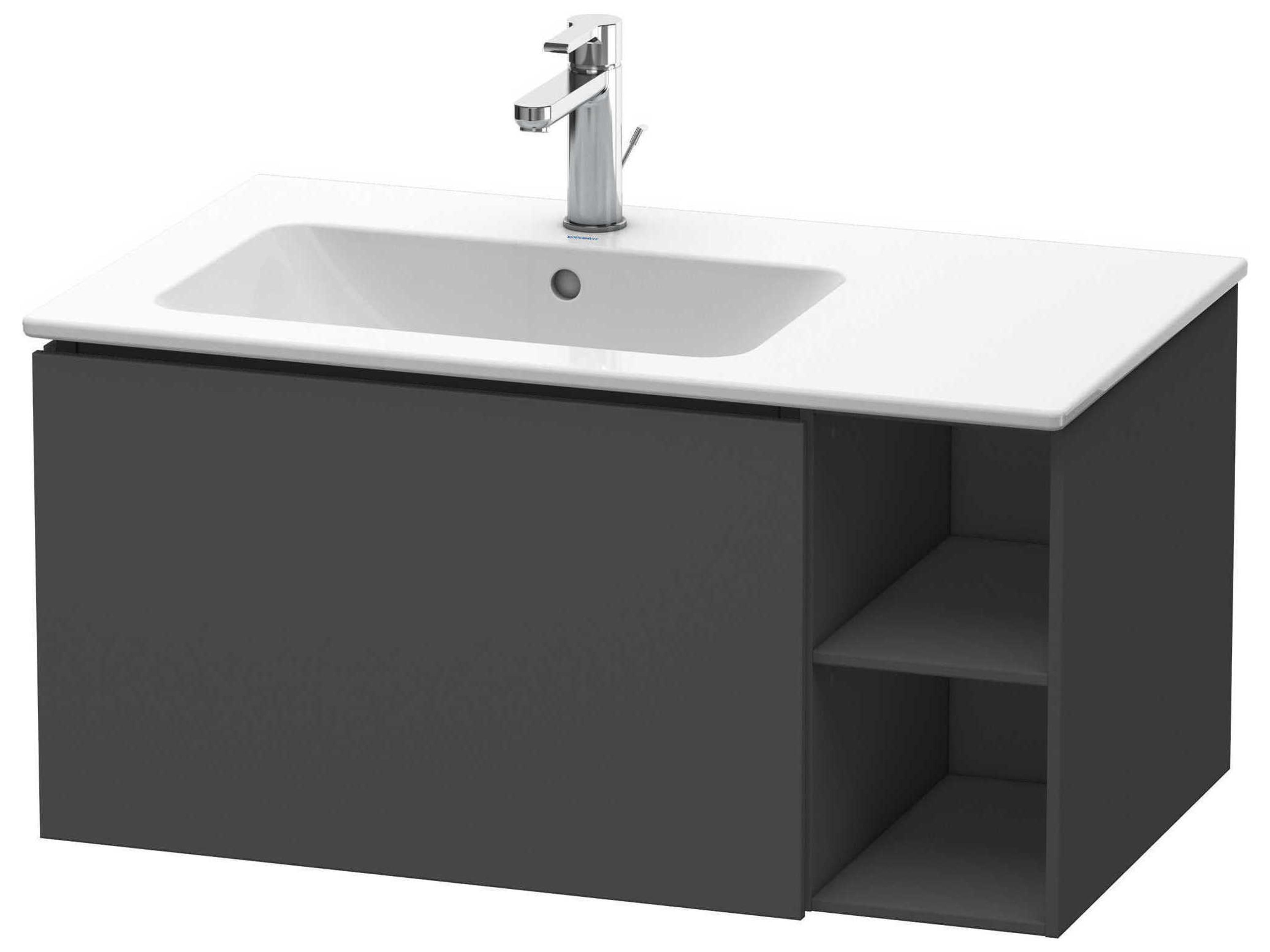 L-cube 32'' Graphite Matt Wall-Mounted Vanity Unit (2 Right Side Open Compartments)