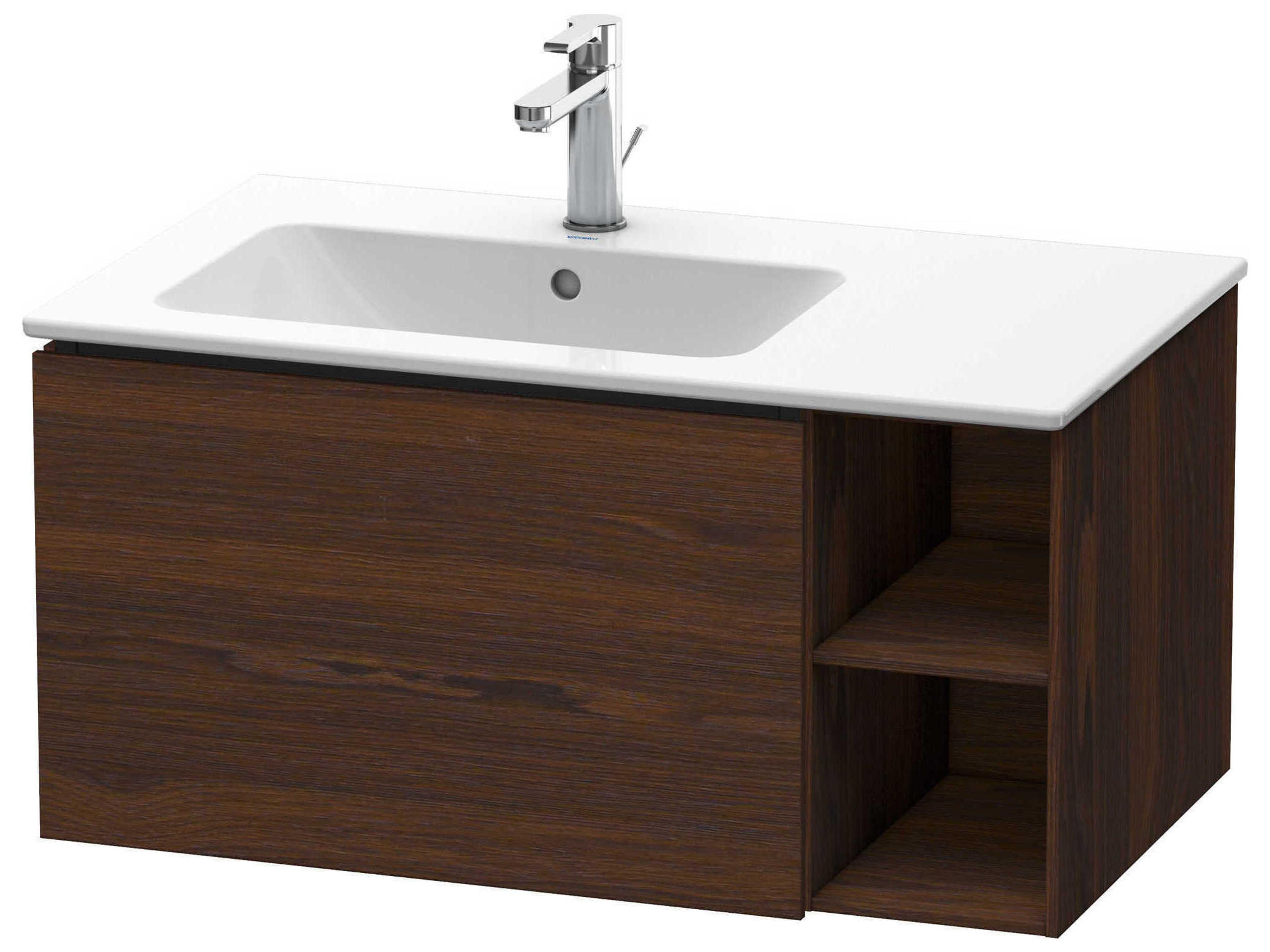 Duravit L-cube 32'' Walnut (Brushed) Matt Wall-Mounted Vanity Unit (2 Right Side Open Compartments)