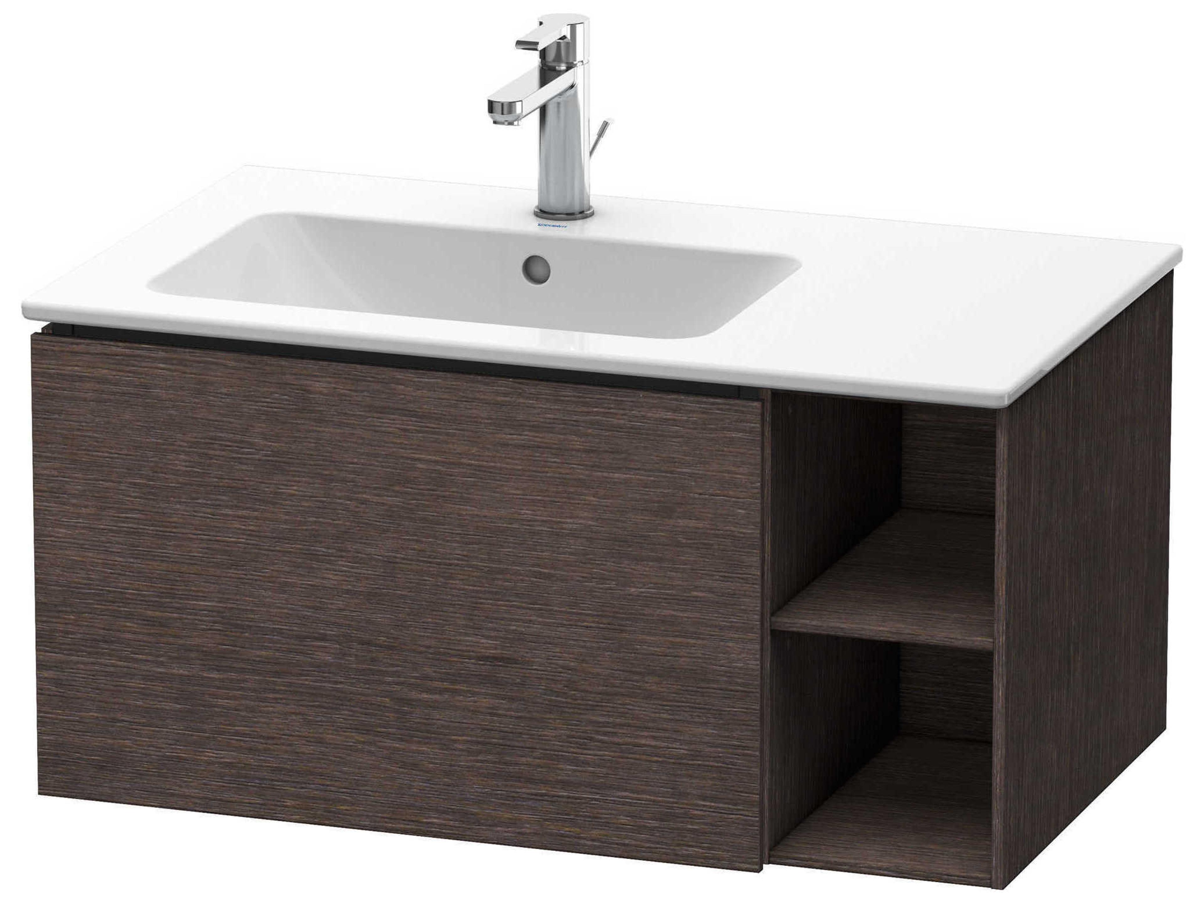 L-cube 32'' Dark Brushed Oak Matt Wall-Mounted Vanity Unit (2 Right Side Open Compartments)