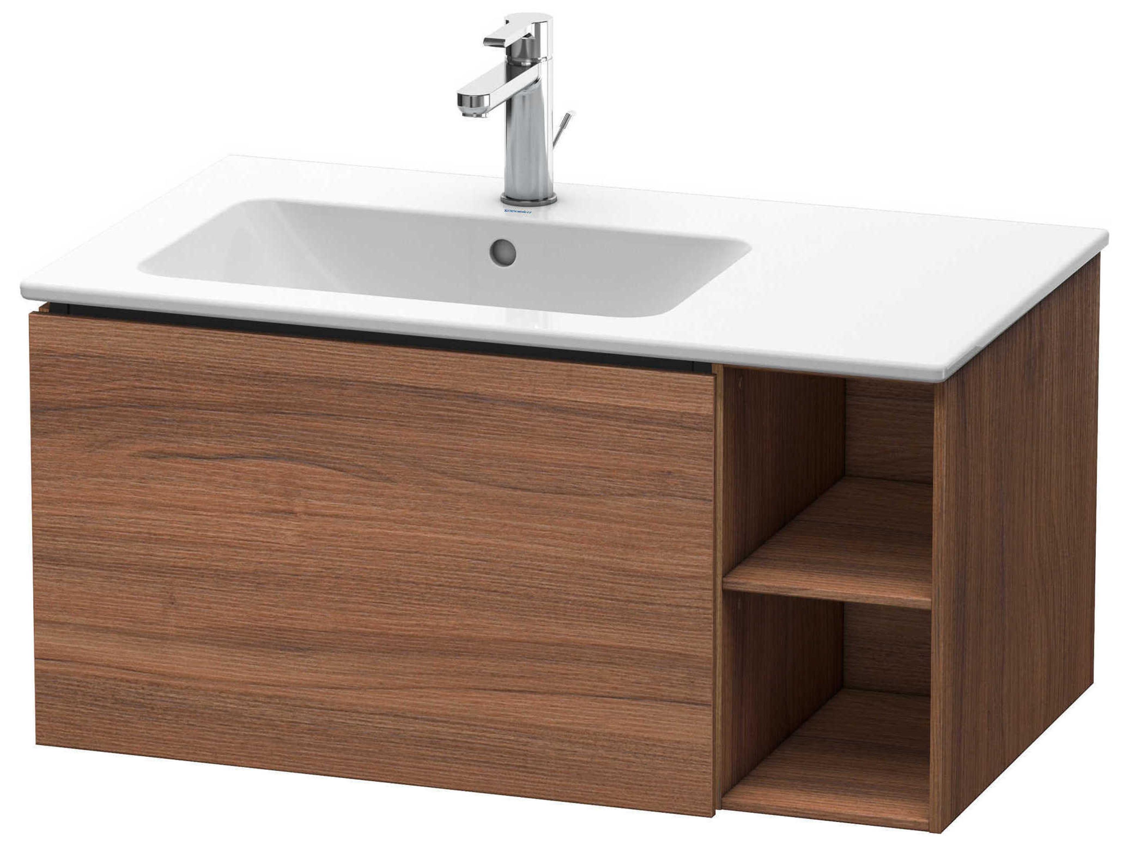 L-cube 32'' Walnut Matt Wall-Mounted Vanity Unit (2 Right Side Open Compartments)