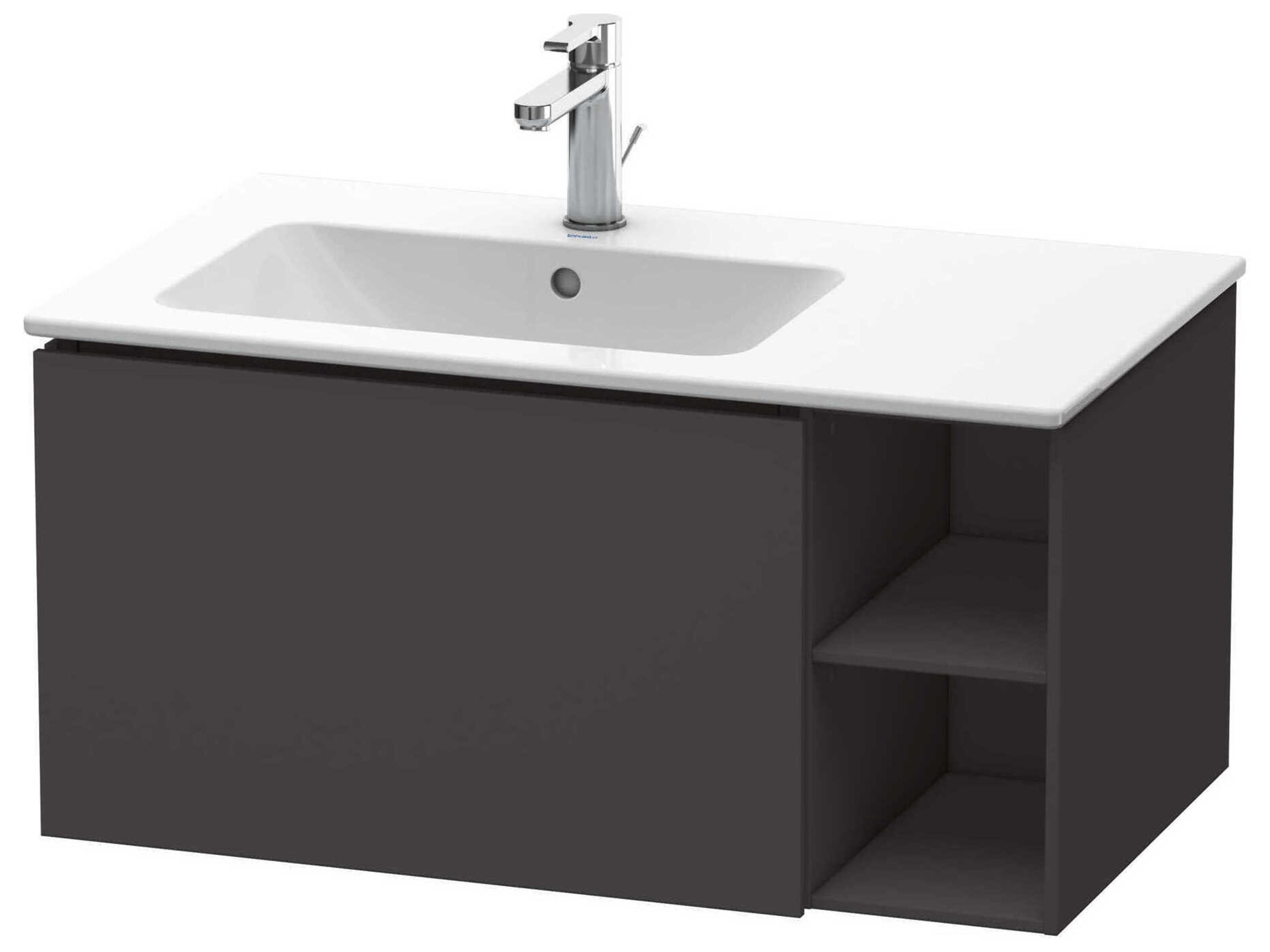 L-cube 32'' Graphite Super Matt Wall-Mounted Vanity Unit (2 Right Side Open Compartments)