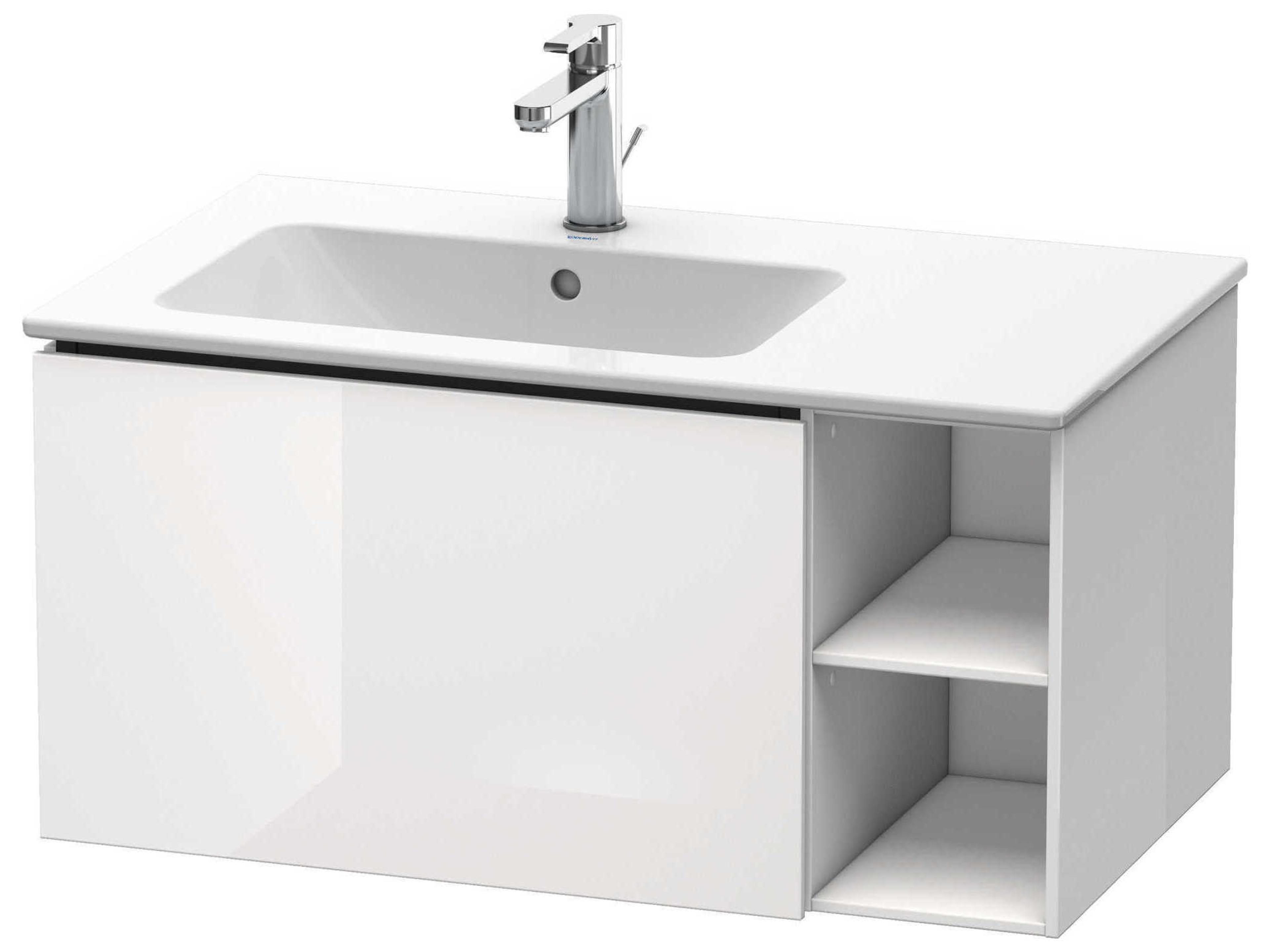 L-cube 32'' White High Gloss (Lacquer) Wall-Mounted Vanity Unit (2 Right Side Open Compartments)