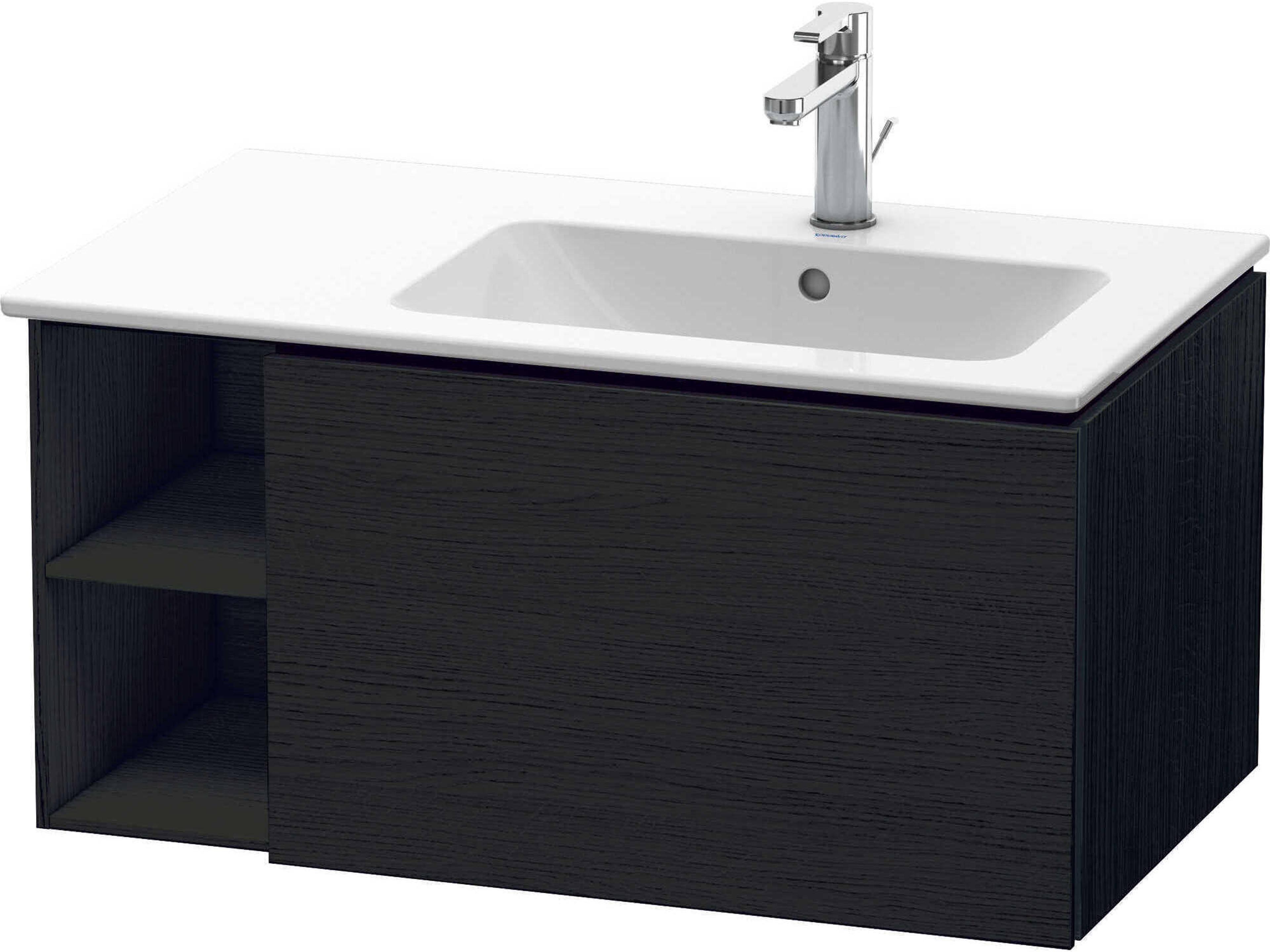 L-cube 32'' Black Oak Matt Wall-Mounted Vanity Unit (2 Left Side Open Compartments)