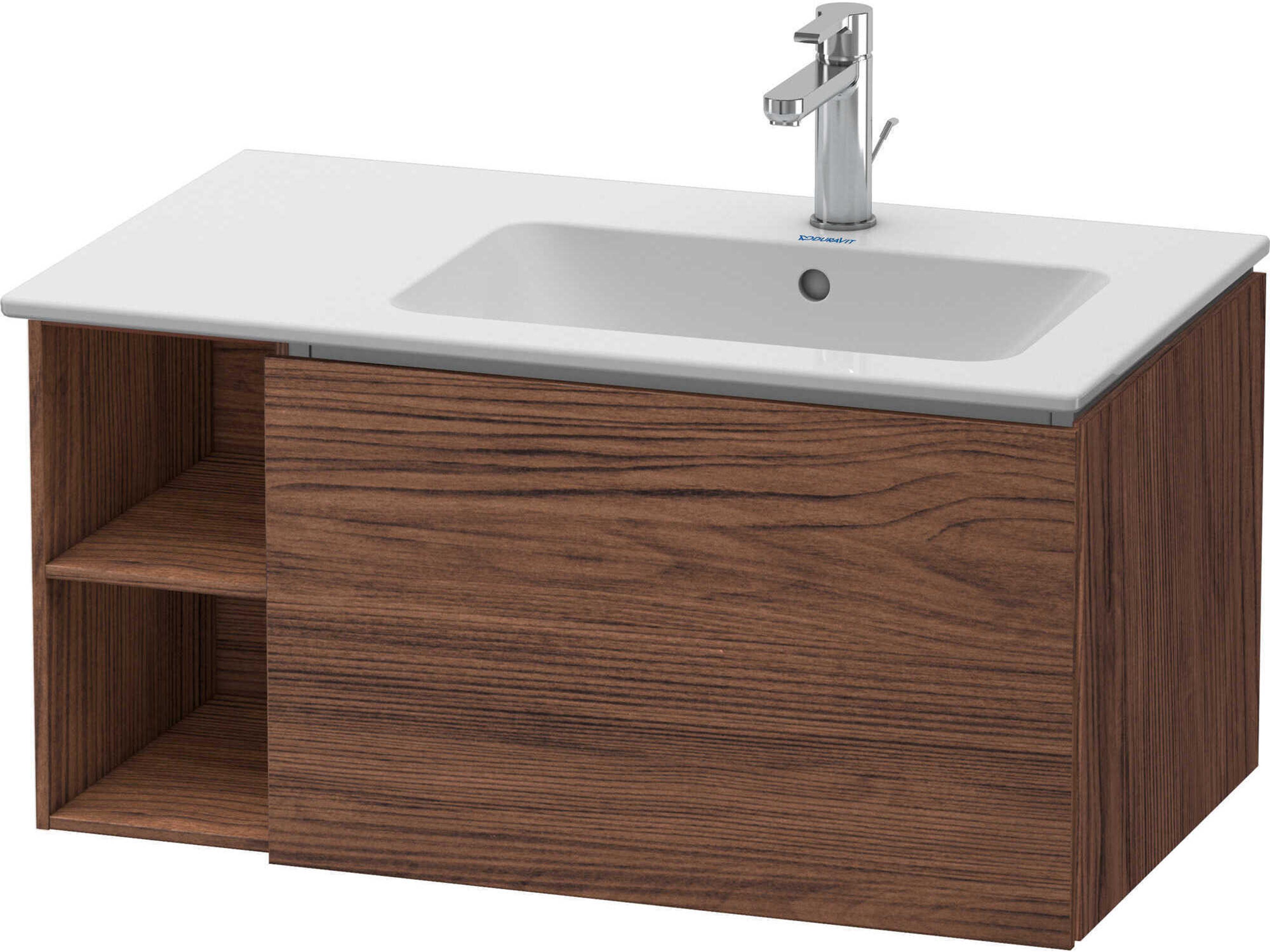 L-cube 32'' Walnut (Dark) Matt Wall-Mounted Vanity Unit (2 Left Side Open Compartments)