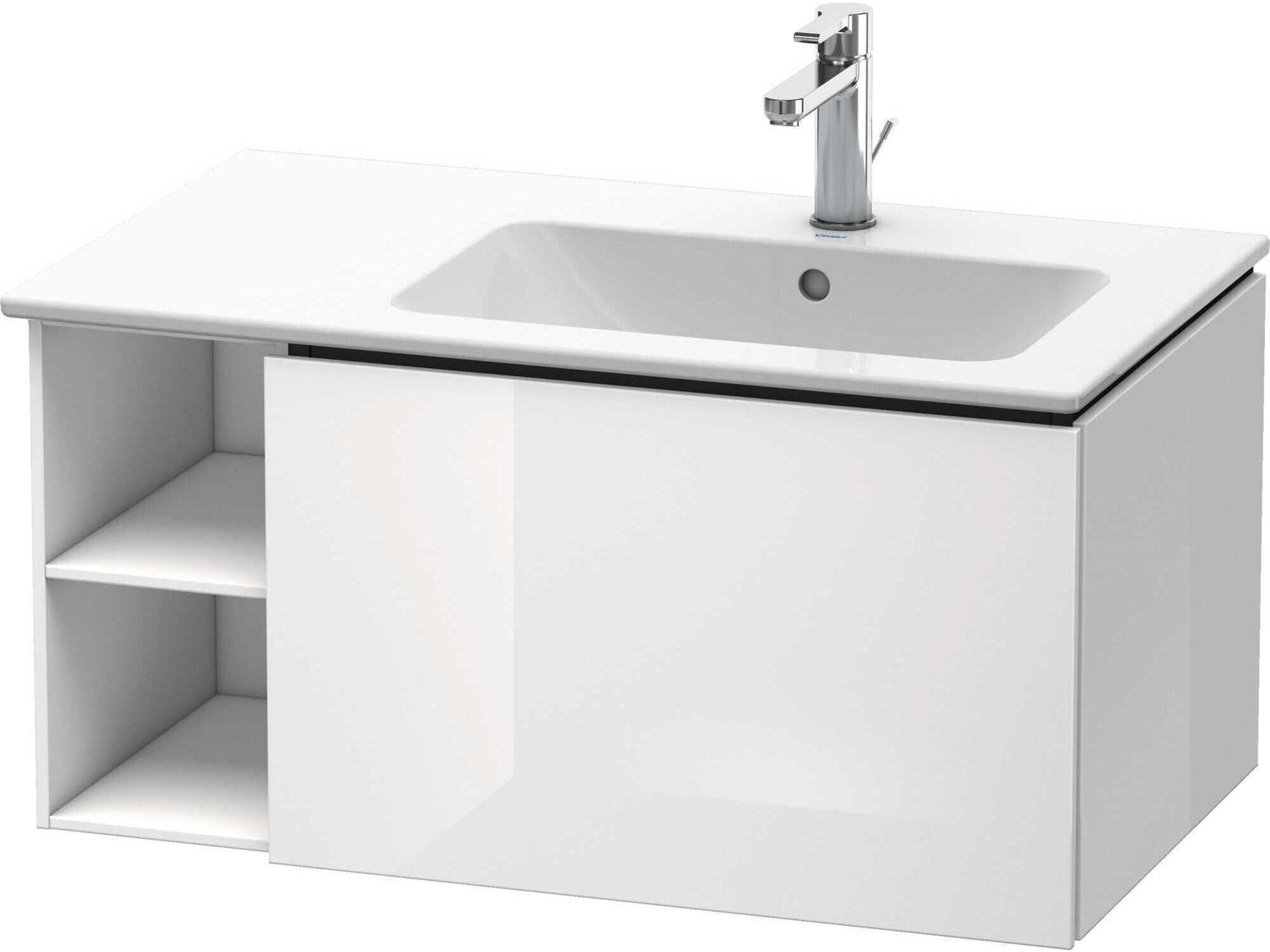 L-cube 32'' White High Gloss Wall-Mounted Vanity Unit (2 Left Side Open Compartments)