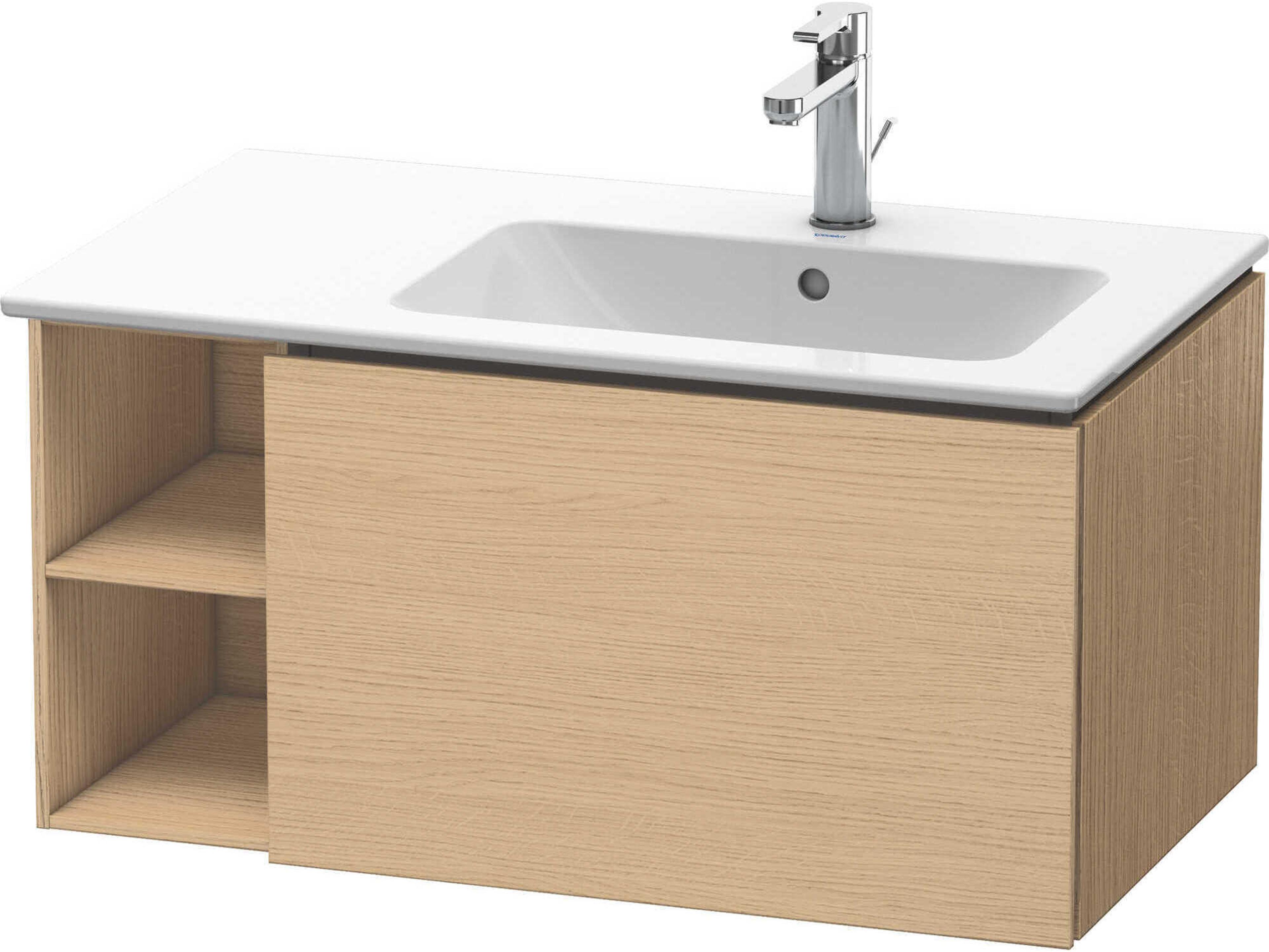 L-cube 32'' Natural Oak Matt Wall-Mounted Vanity Unit (2 Left Side Open Compartments)