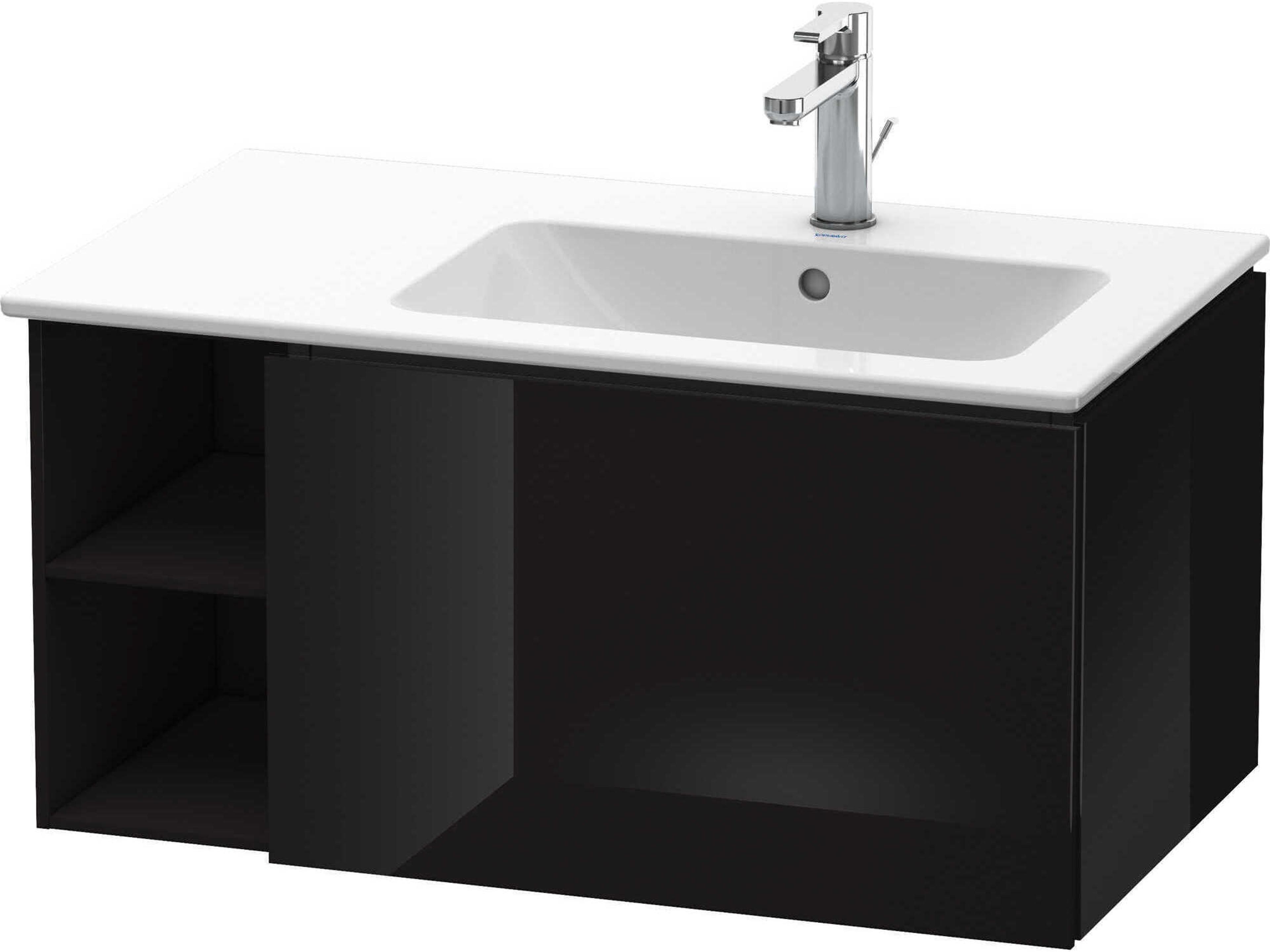 L-cube 32'' Black High Gloss Wall-Mounted Vanity Unit (2 Left Side Open Compartments)