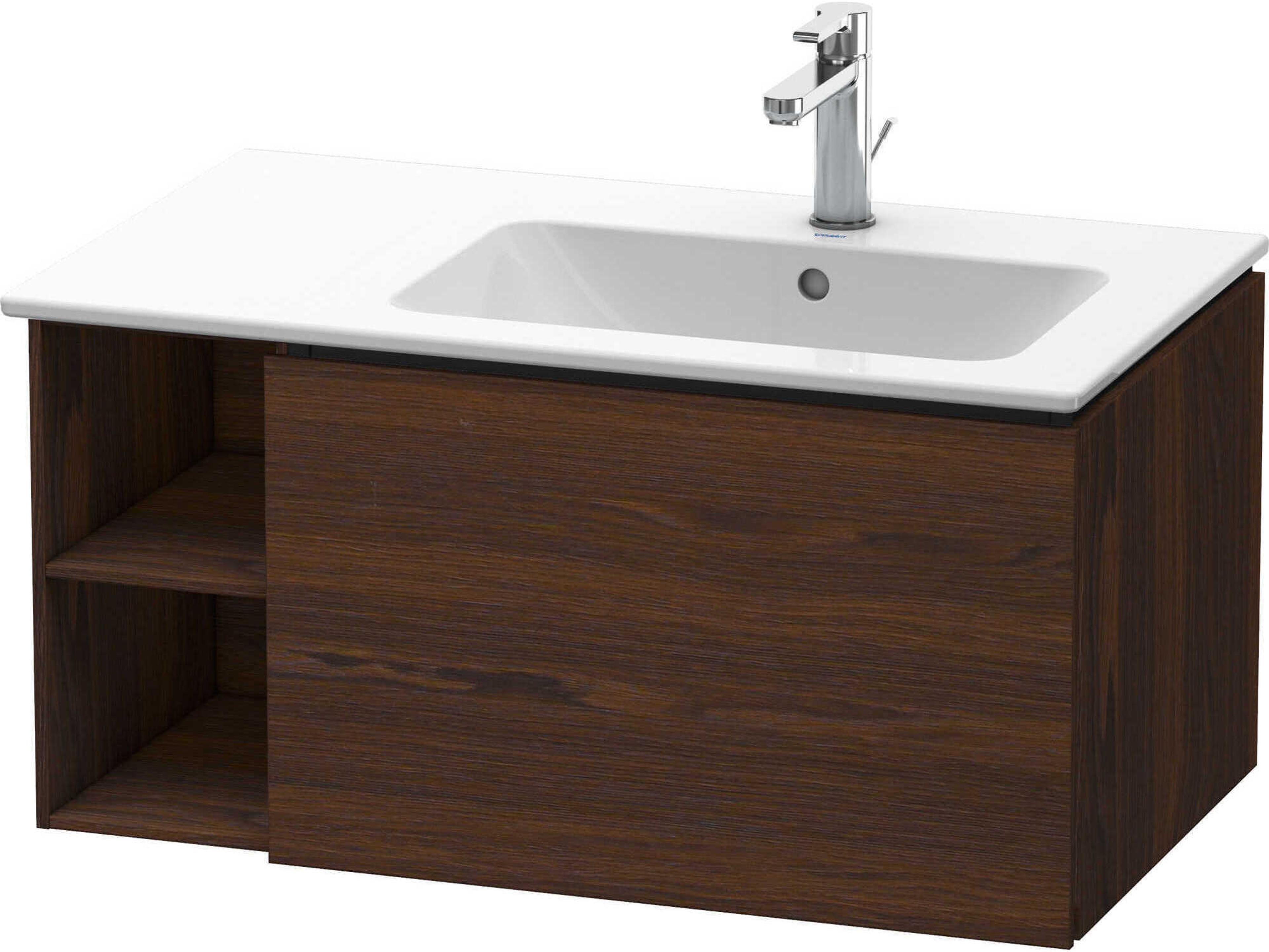 L-cube 32'' Walnut (Brushed) Matt Wall-Mounted Vanity Unit (2 Left Side Open Compartments)