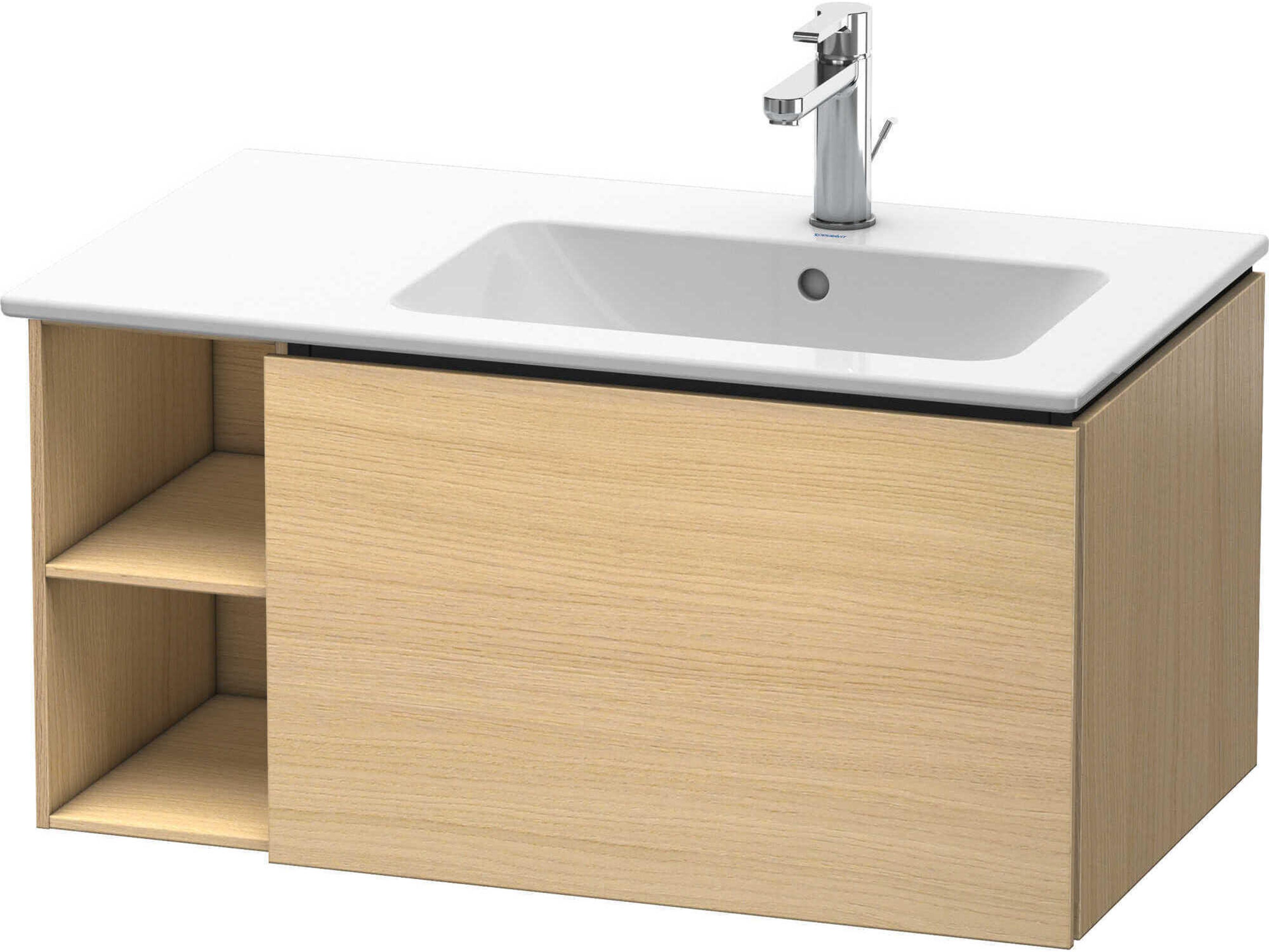 L-cube 32'' Mediterranean Oak Matt Wall-Mounted Vanity Unit (2 Left Side Open Compartments)